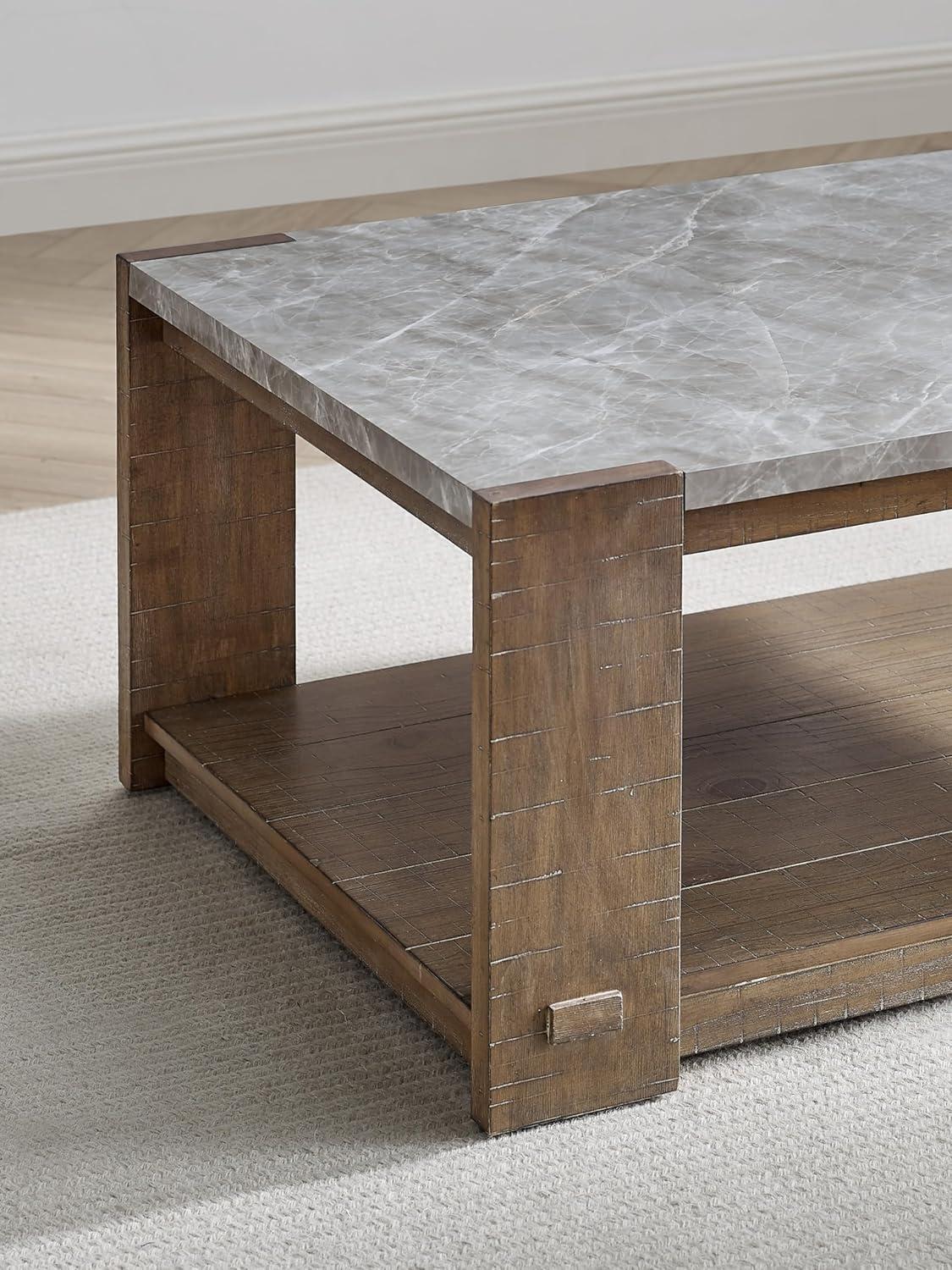 Libby 48" Brown Sintered Stone and Wood Coffee Table with Casters