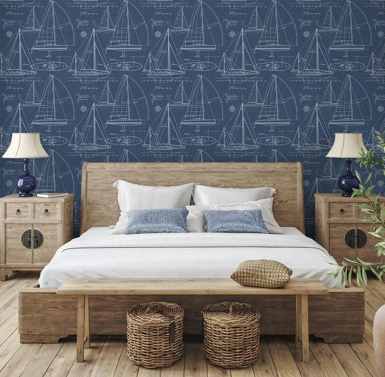NextWall Navy Blue Yacht Club Peel and Stick Wallpaper