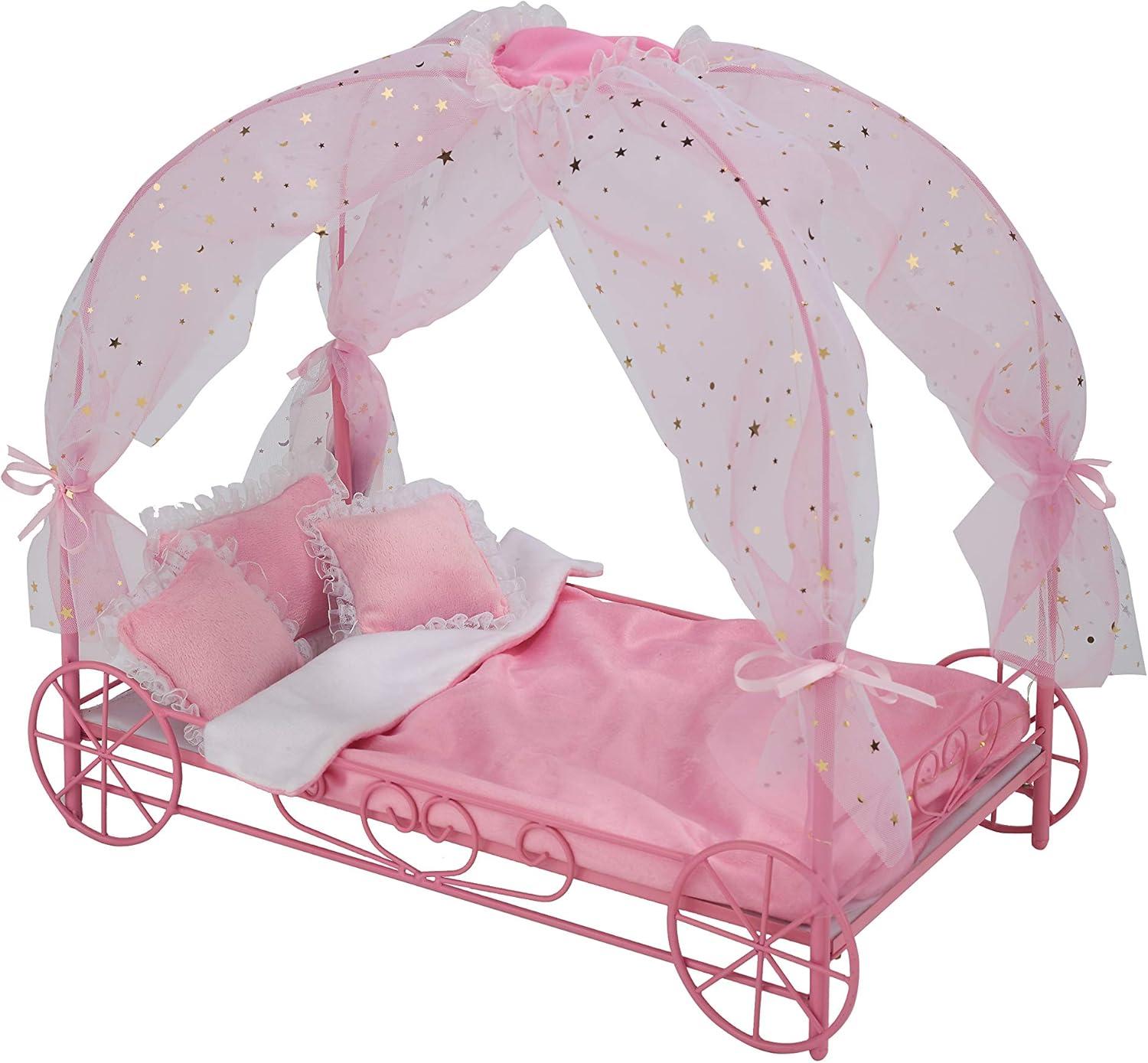 Badger Basket Royal Carriage Doll Bed with Canopy, Bedding and LED Lights
