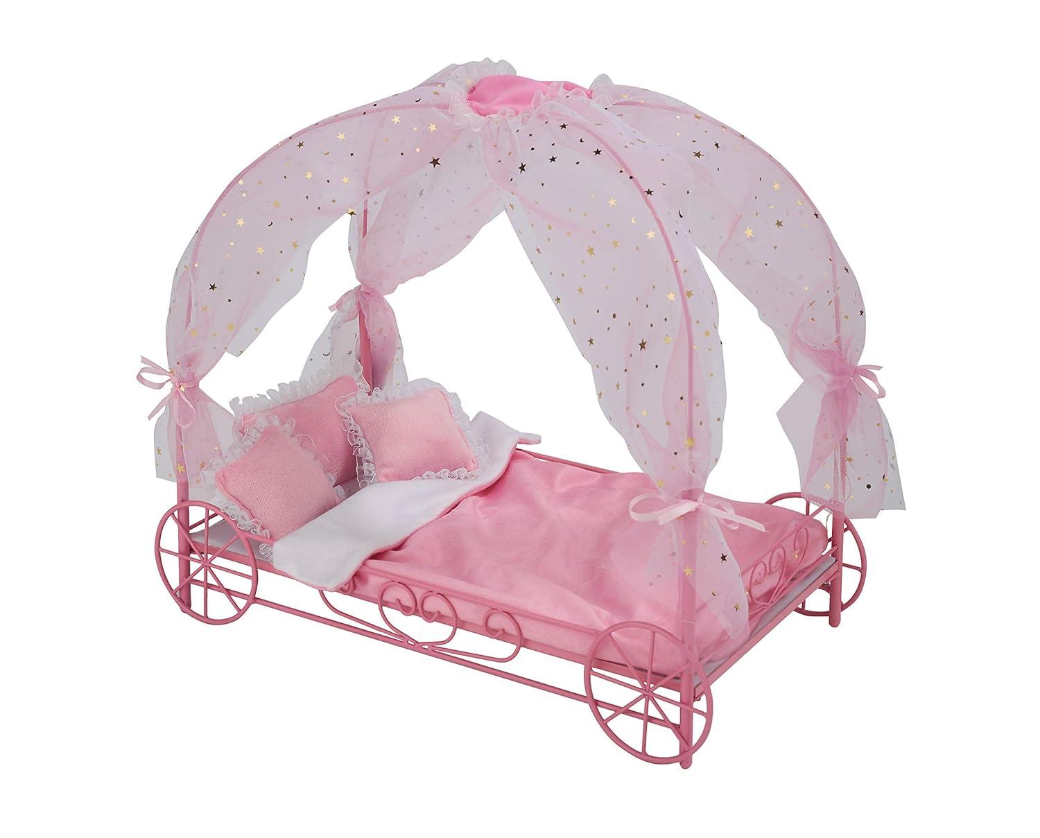 Badger Basket Royal Carriage Doll Bed with Canopy, Bedding and LED Lights