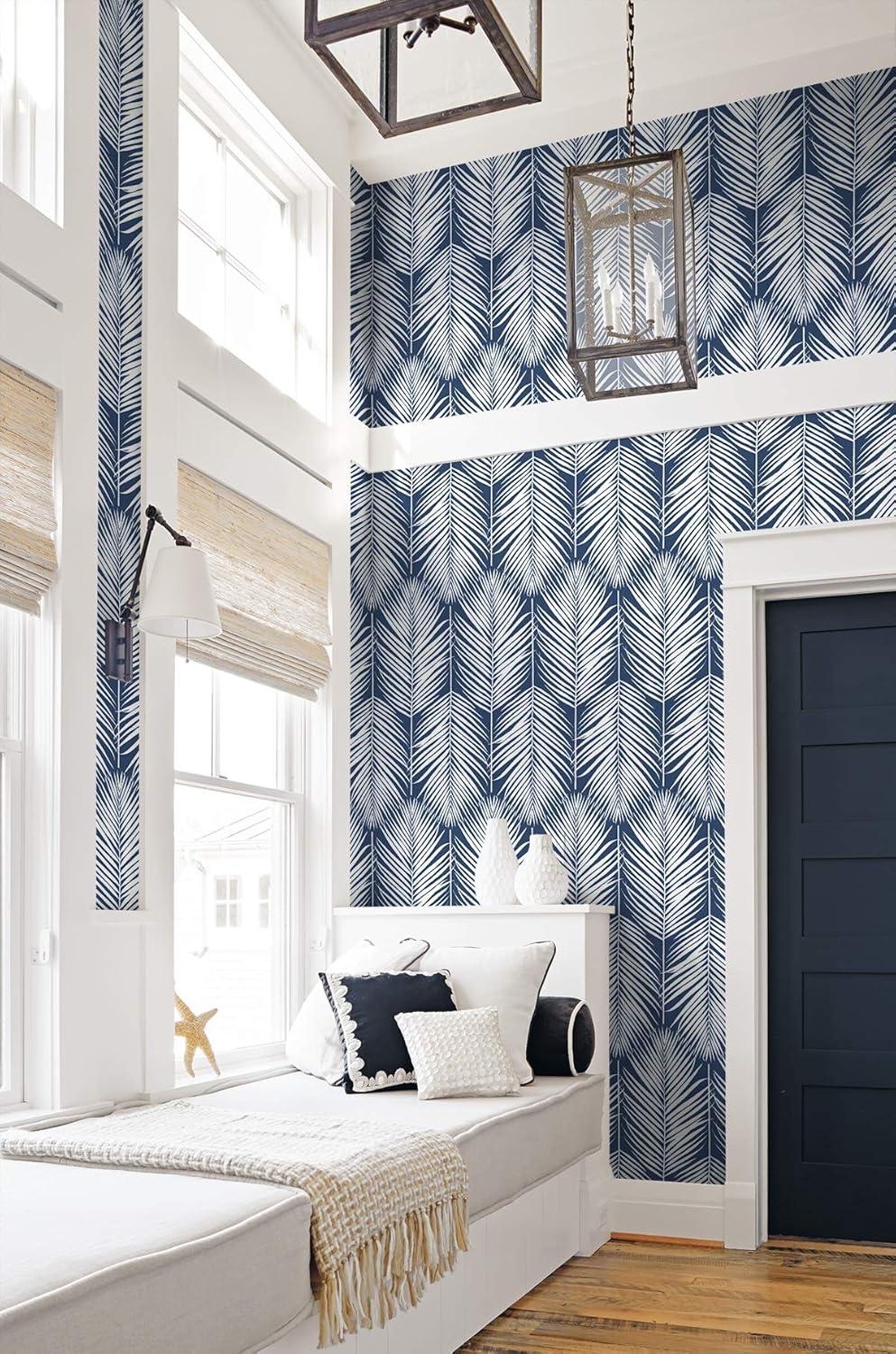 NextWall Coastal Blue Palm Silhouette Peel and Stick Wallpaper