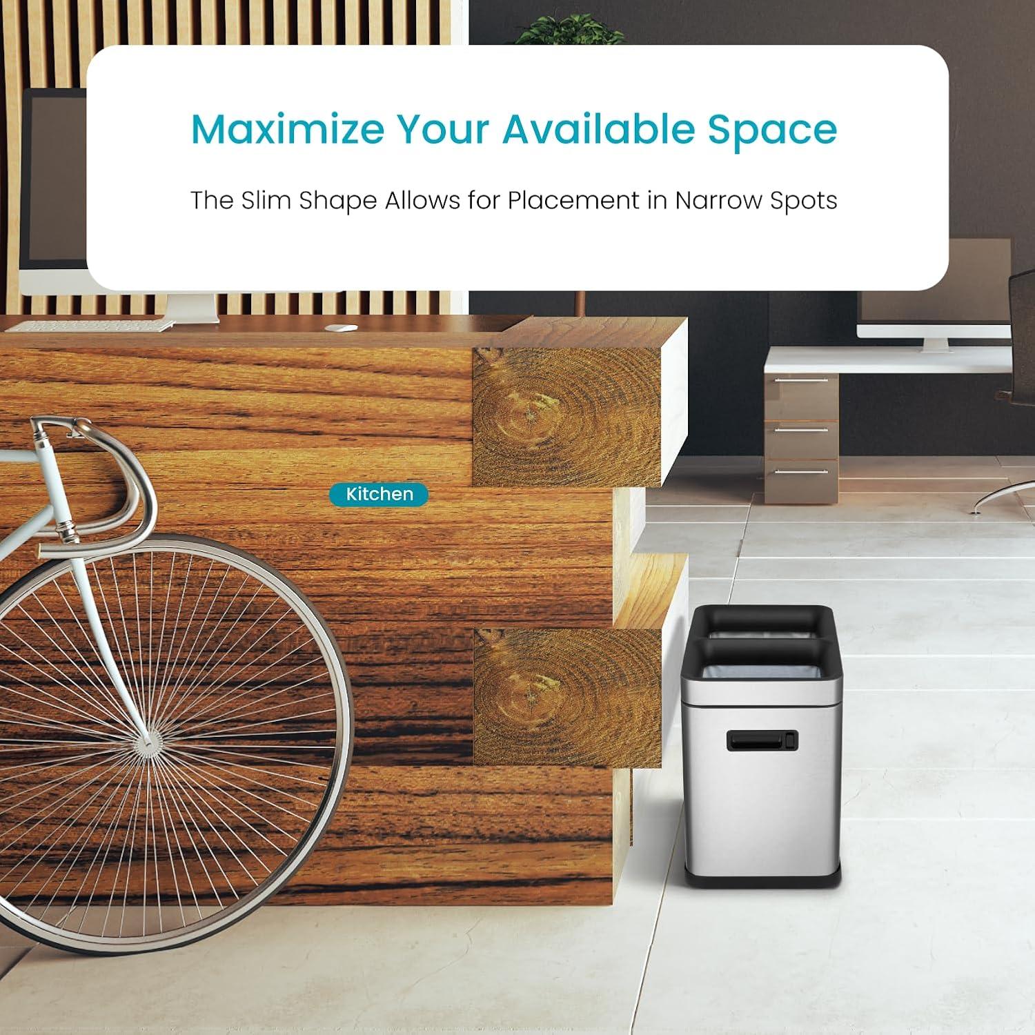 Home Zone Living Home Zone Living Open Top Trash Can Dual Removable Liners for Trash and Recycling Stainless Steel