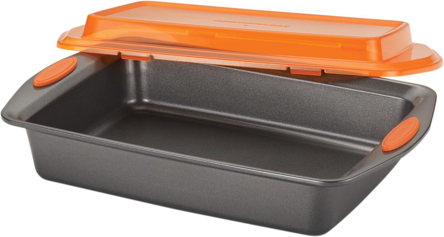 Orange Carbon Steel Nonstick Cake Pan with Lid, 9" x 13"