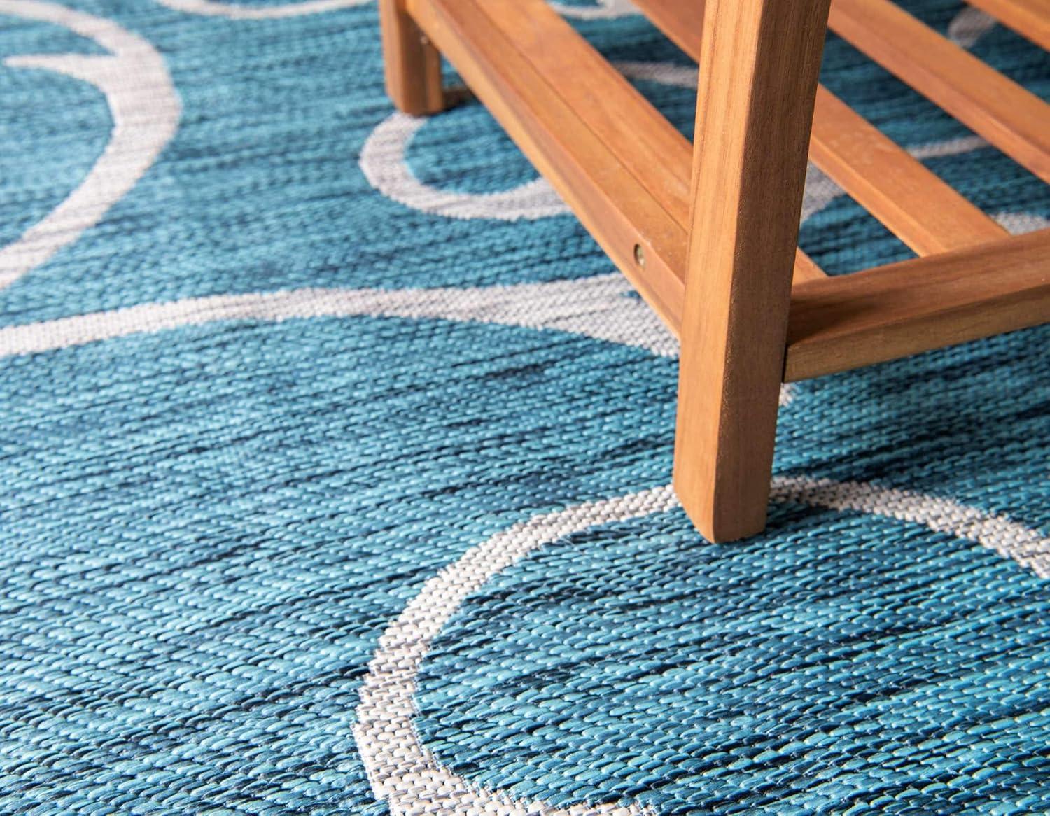 Teal Blue Synthetic 9' x 12' Easy-Care Outdoor Area Rug