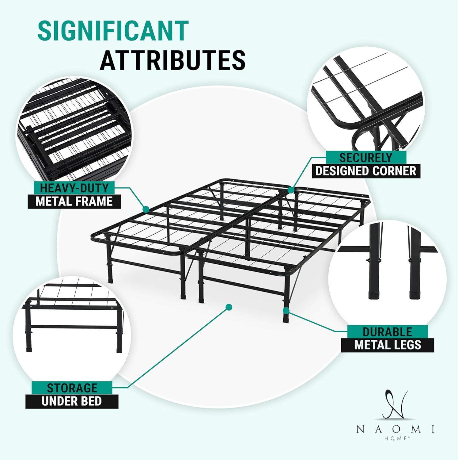 Alwyn Home Muscoy 14" Foldable Steel Bed Frame, No Box Spring Needed, Underbed Storage , Easy Assembly