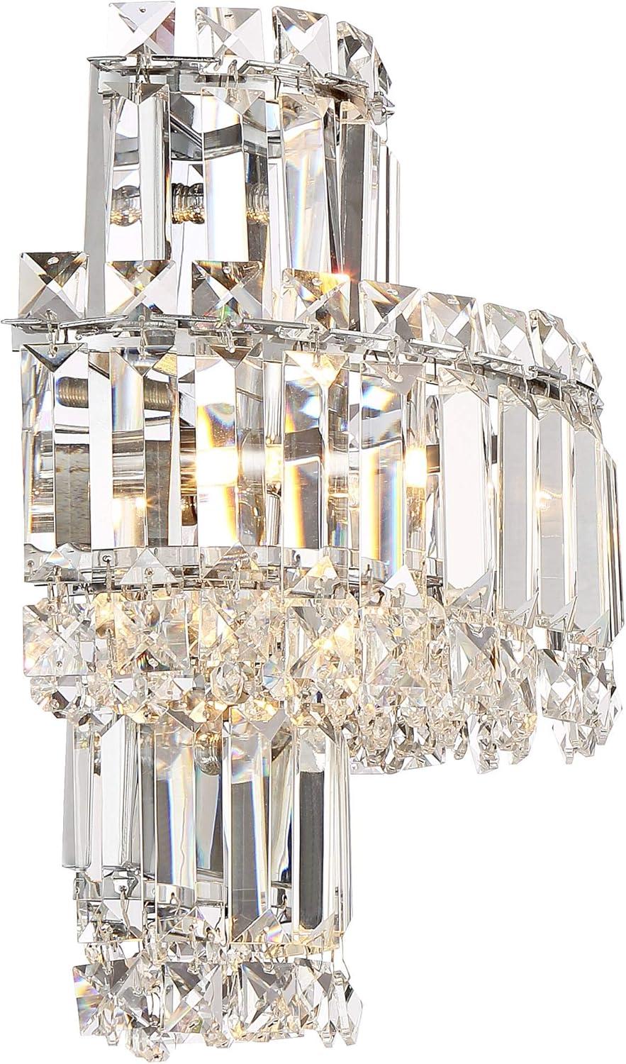 Vienna Full Spectrum Magnificence Wall Light Sconce Chrome Hardwire 11 1/2" 4-Light LED Fixture Tiered Clear Crystal for Bedroom Bathroom Vanity Home