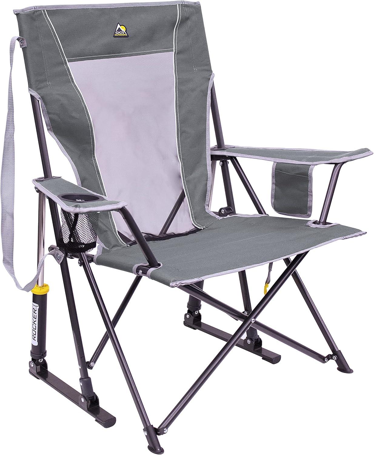 GCI Outdoor Comfort Pro Rocker Foldable Rocking Camp Chair, Mercury Gray