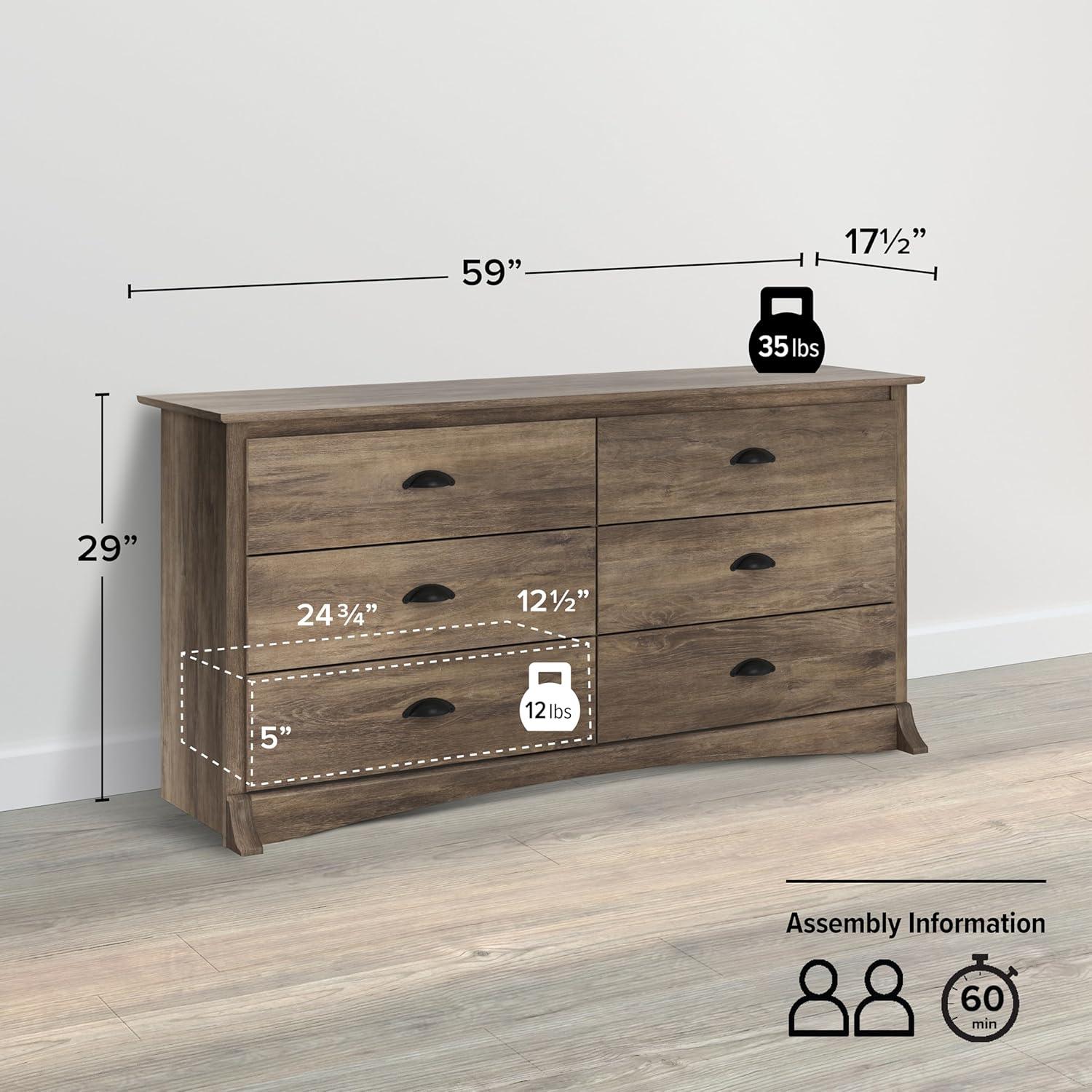 Salt Spring 6 Drawer Dresser Drifted Gray - Prepac