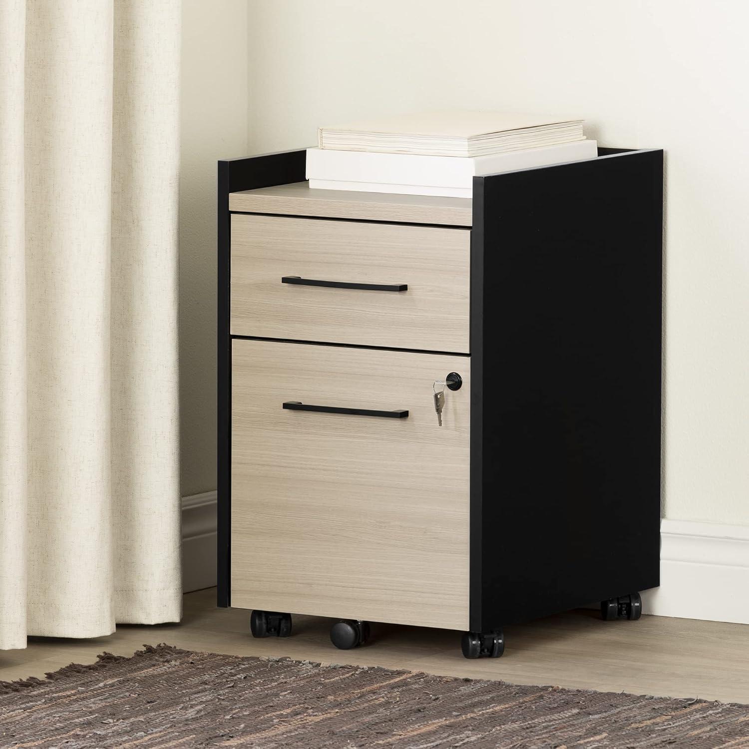 Kozack 2-Drawer Mobile File Cabinet-Soft Elm and Matte Black