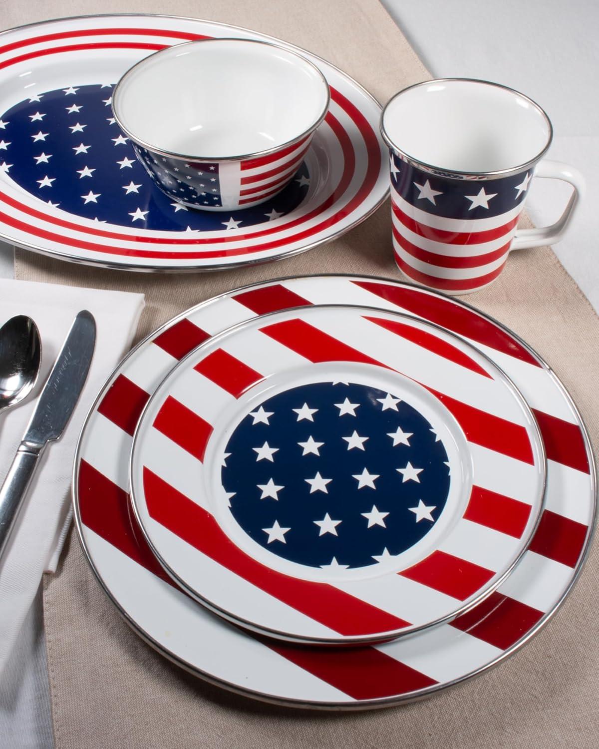 Golden Rabbit Enamelware Stars & Stripes Pattern Set of 4 16 oz Latte Mugs