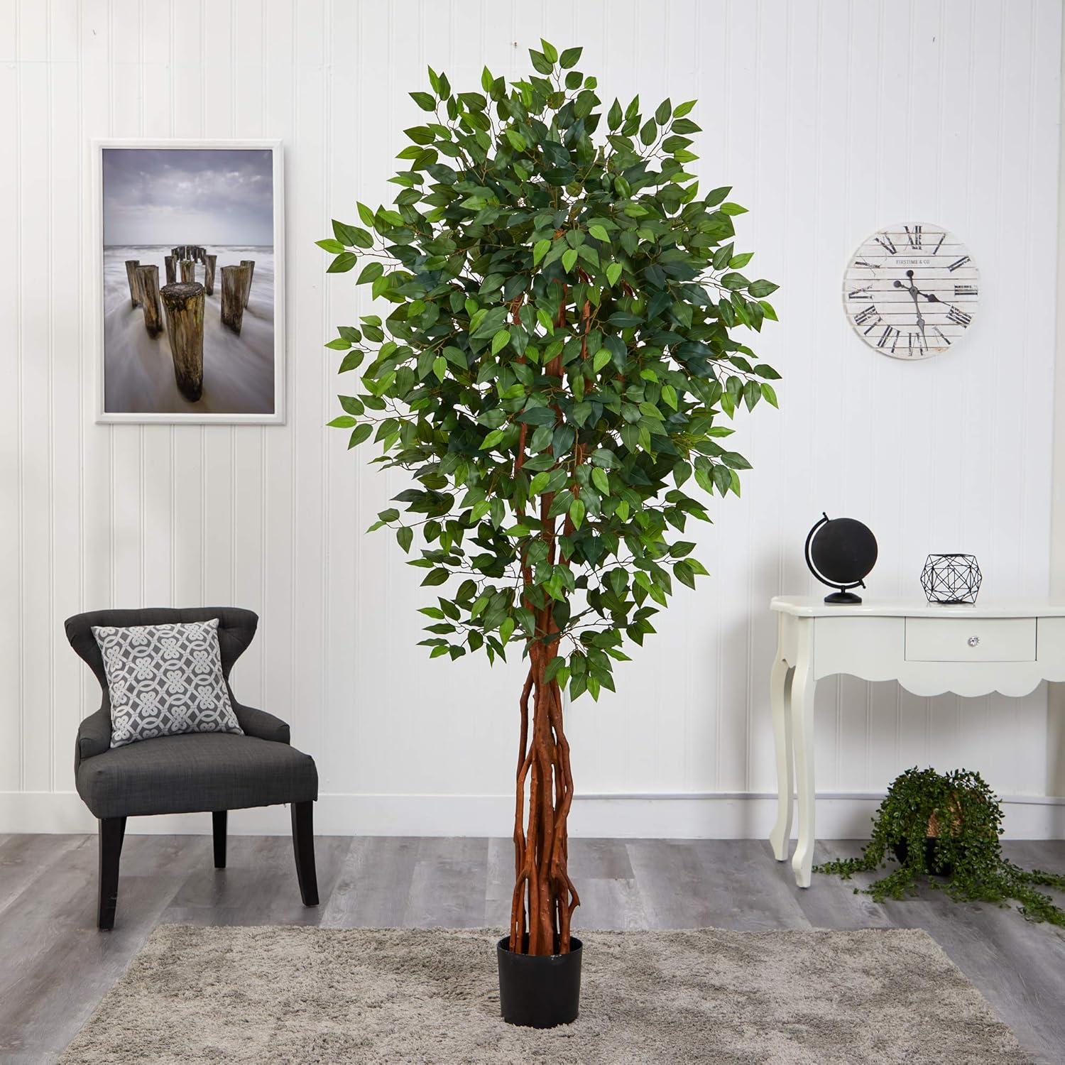 Nearly Natural 6.5-ft Super Deluxe Ficus Artificial Tree with Natural Trunk