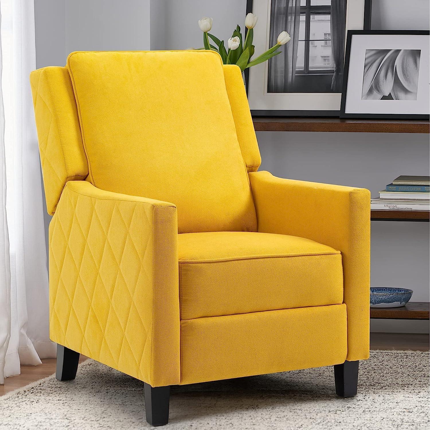 AVAWING Push Back Recliner Chair, Wing Back Chairs with Arms, Mid-Century Vintage Accent Chair for Living Room, Polyester, Yellow