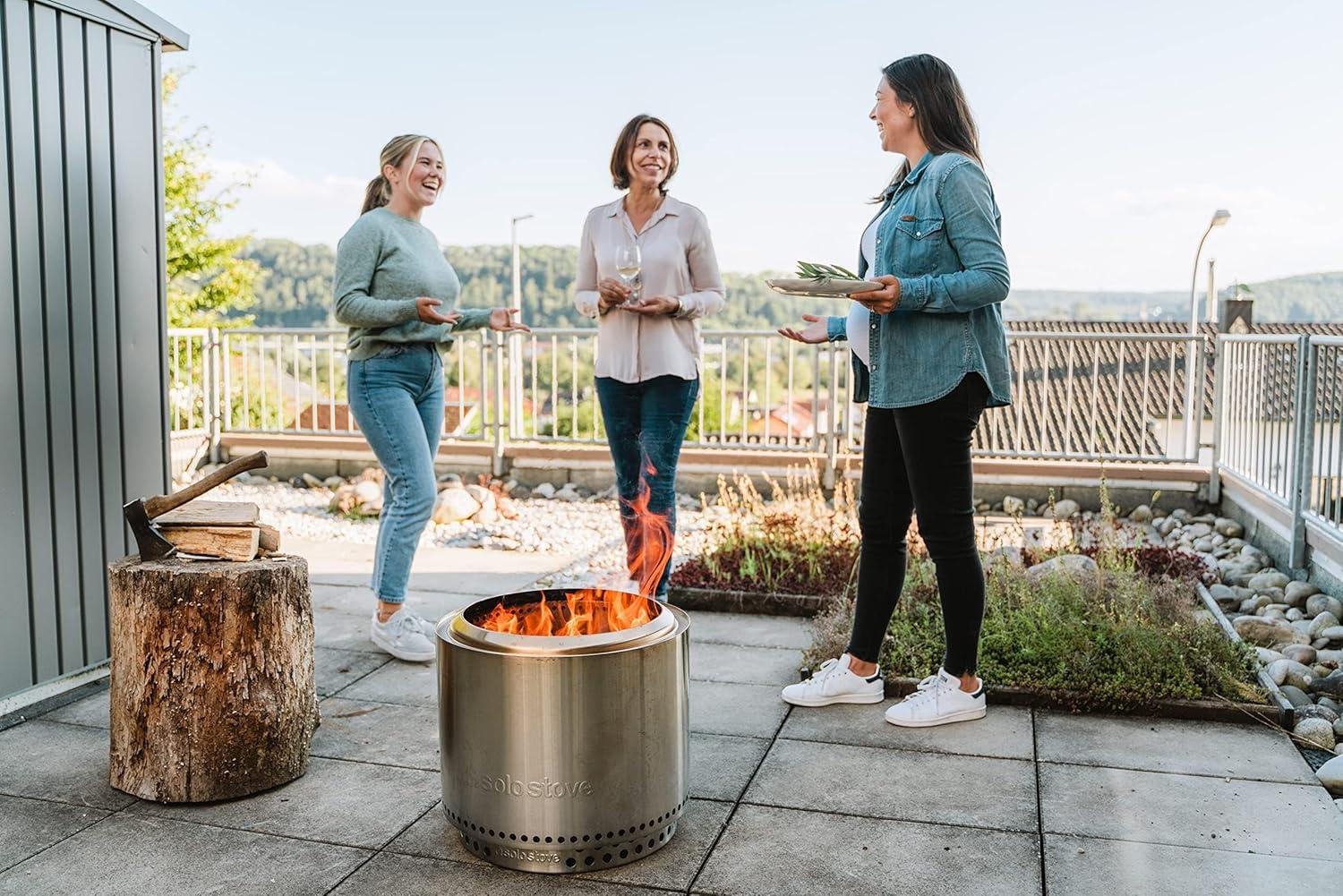 Solo Stove Bonfire Essential Bundle 2.0 | Incl. Smokeless Fire Pit, Stand, Lid, Camping Accessories, Portable for Wood Burning, Removable Ash Pan, Stainless Steel, H: 16.75in x Dia: 19.5in, 21.75lbs