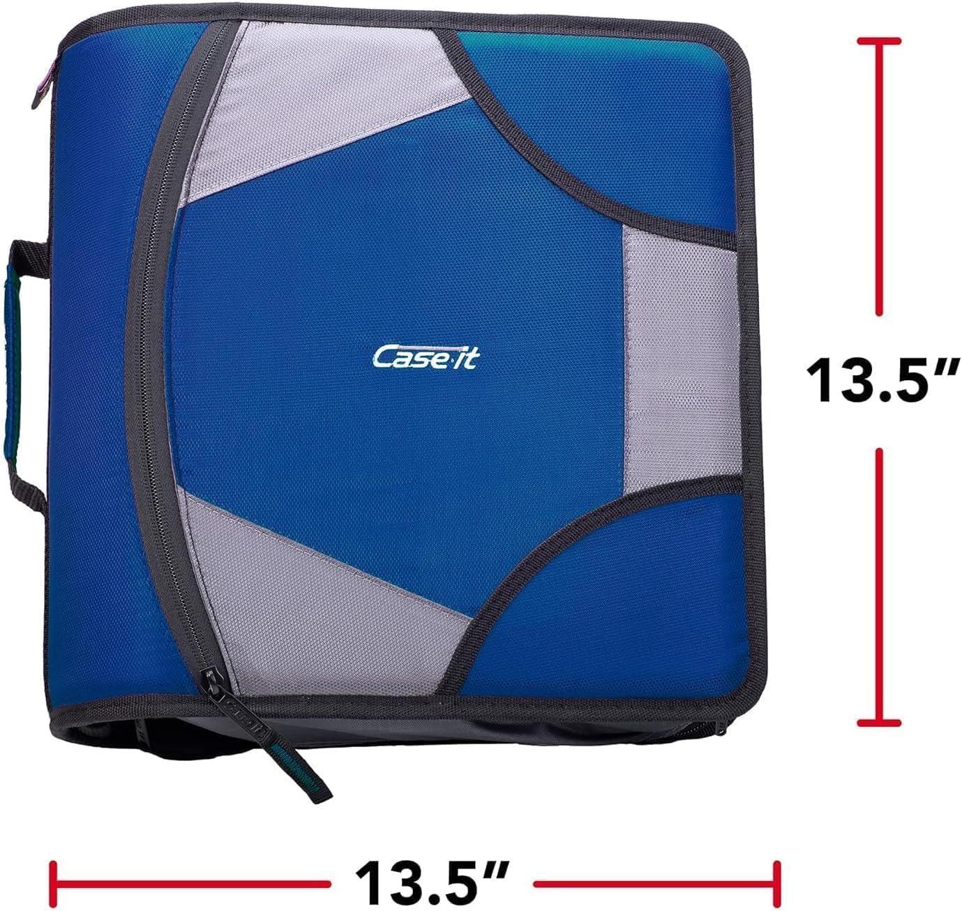 Case it King Size Mighty Zip Tab Binder, 3 Rings, 4" Capacity, 11 X 8.5, Midnight Blue