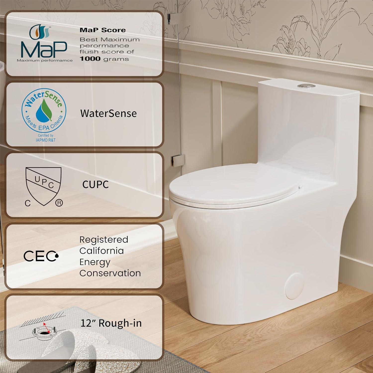 Casta Diva 17" Comfort Height Standard  Toilet, Dual-Flush Modern Elongated One-Piece Toilet with Glazed Surface (Seat lncluded) CD-T001