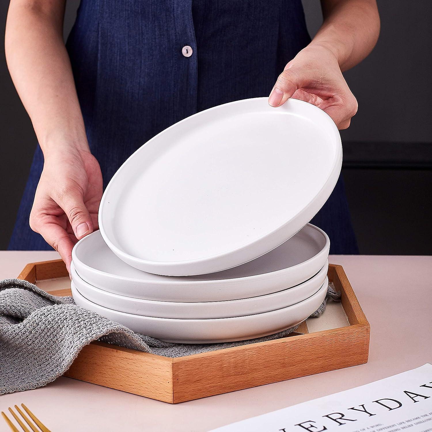 Bruntmor Set of 4 Elegant Matte 11" Round Ceramic Dinner Plates, White