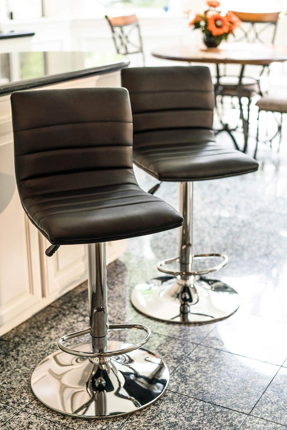 Flash Furniture Modern Black Vinyl Adjustable Bar Stool with Back, Counter Height Swivel Stool with Gold Pedestal Base, Set of 2