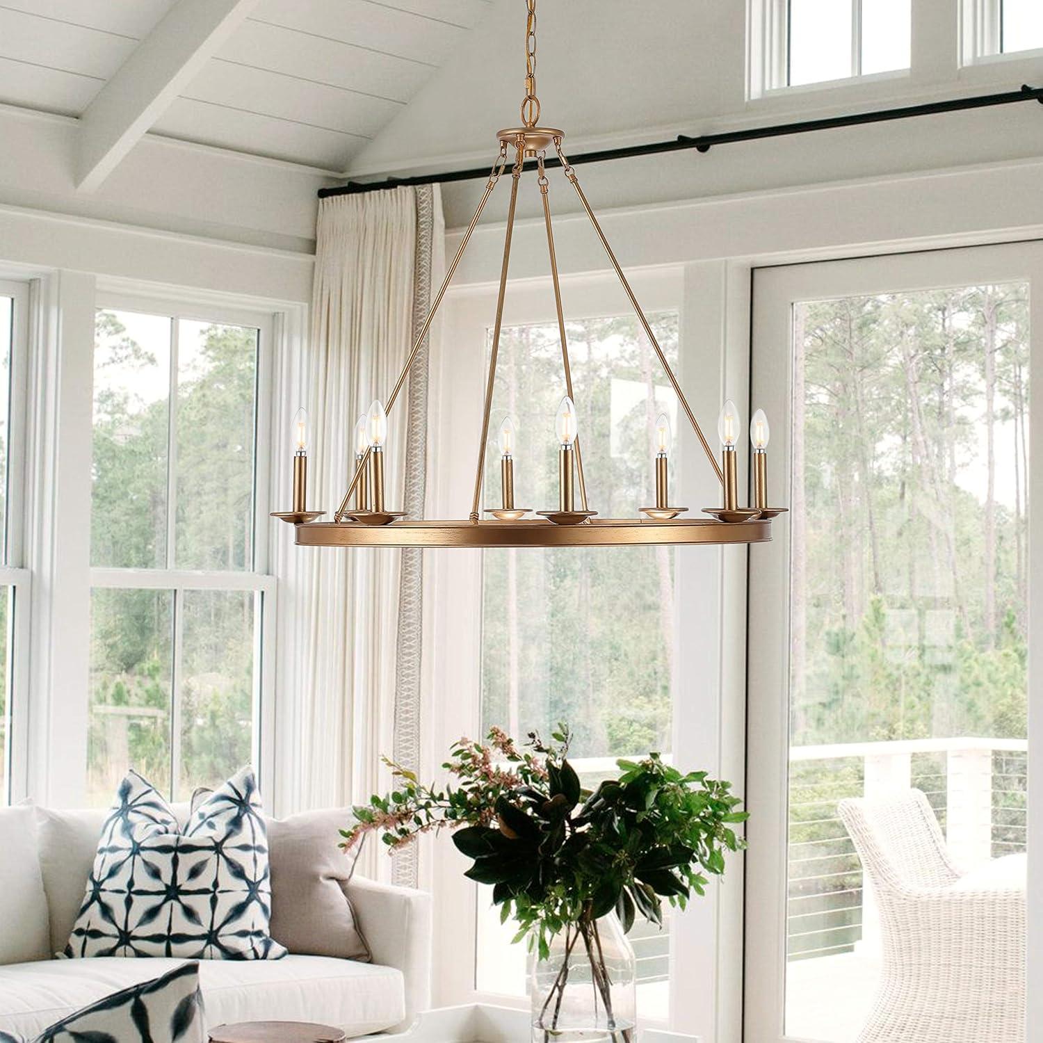 Ivy Bronx Natal 8 - Light Dimmable Wagon Wheel Chandelier