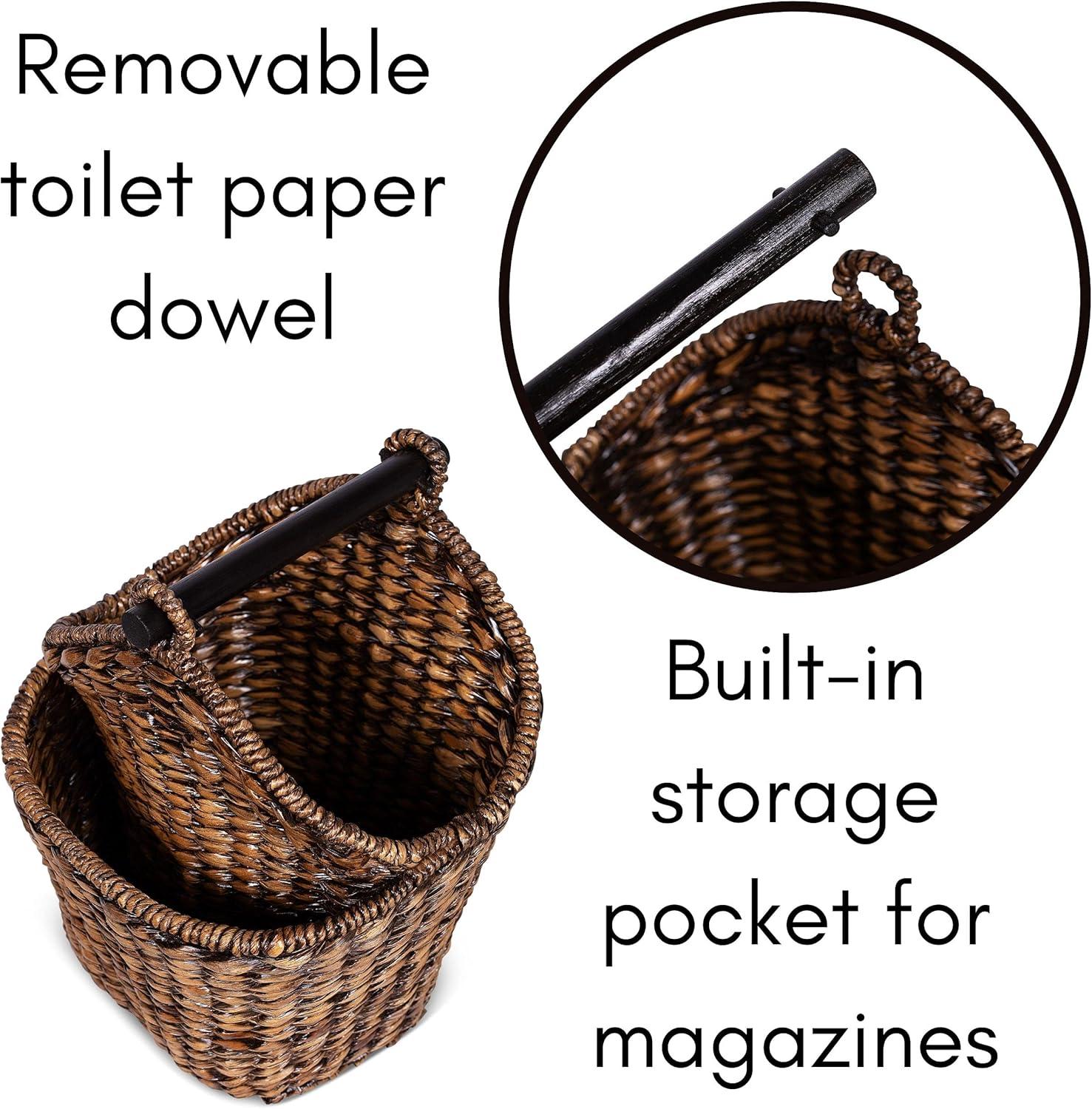 Hand-Woven Brown Seagrass Rectangular Basket with Wooden Handle