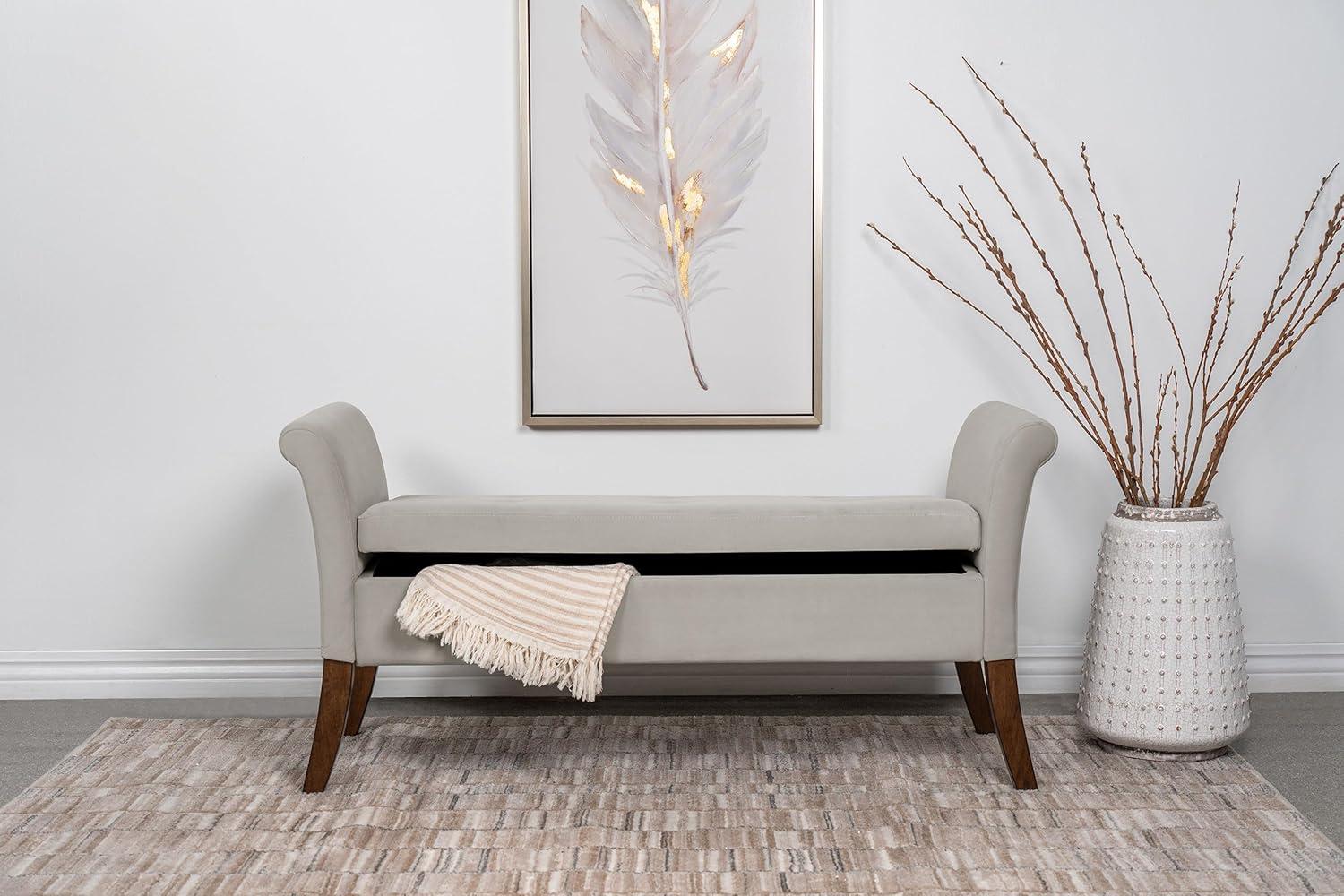 Coaster Farrah Velvet Upholstered Rolled Arms Storage Bench in Beige and Brown