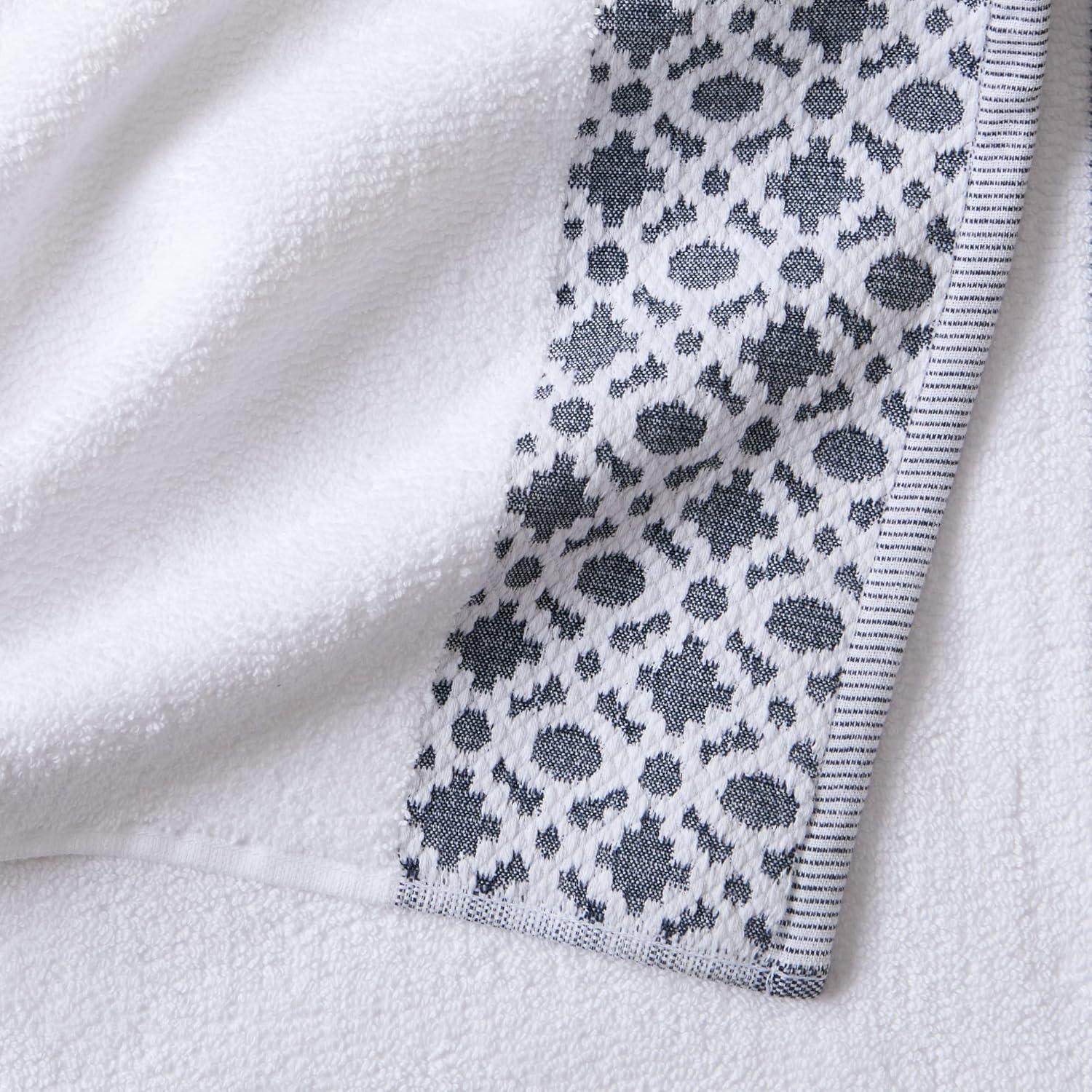 Market & Place 100% Cotton Luxury Towel Set | Super Soft and Highly Absorbent | Textured Decorative Border | 2 Bath Towels, 2 Hand Towels, & 2 Washcloths | Nitra Collection (White/Navy)