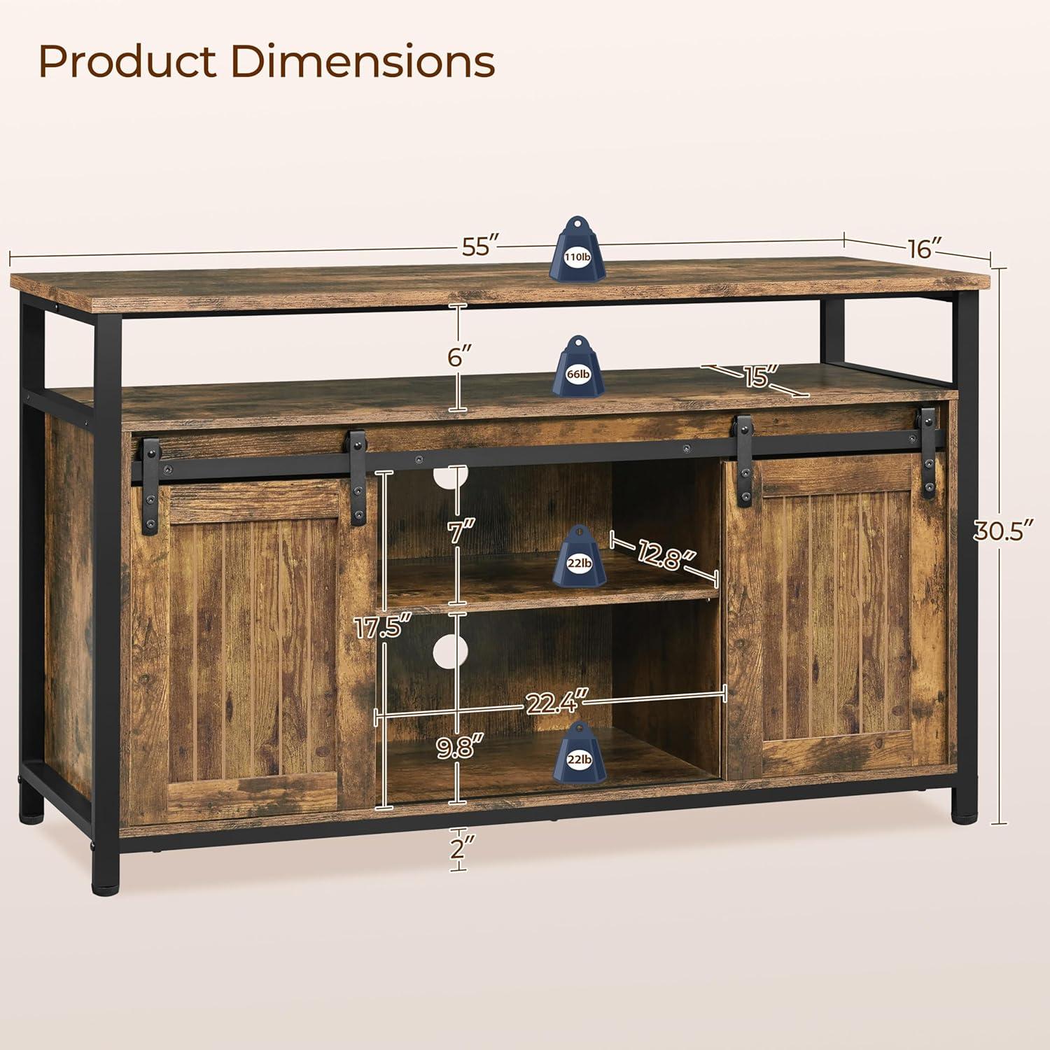 Alden Design Industrial Wooden Television Stand with Sliding Barn Doors for TVs up to 65in, Rustic Brown