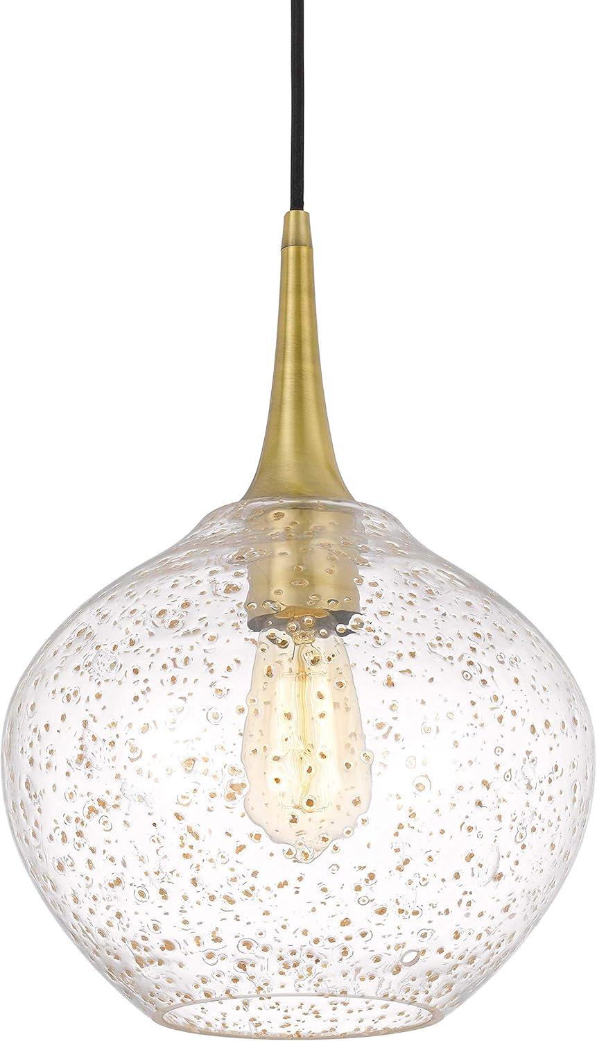 Hive 11" Vintage Brass and Gold Flakes Glass Pendant Light