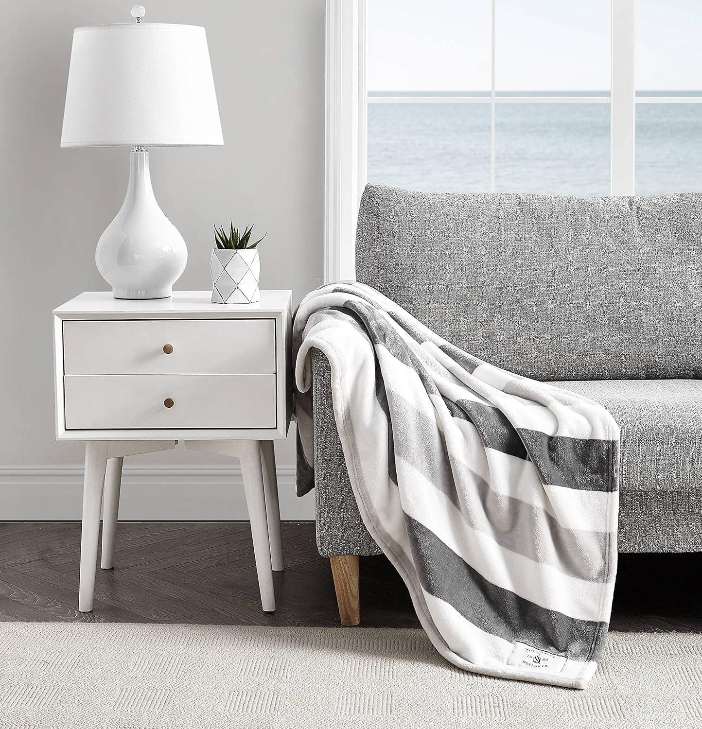 Nautica MF Point Harbor Nautica Awning Stripe Ultra Soft Plush Throw Blanket