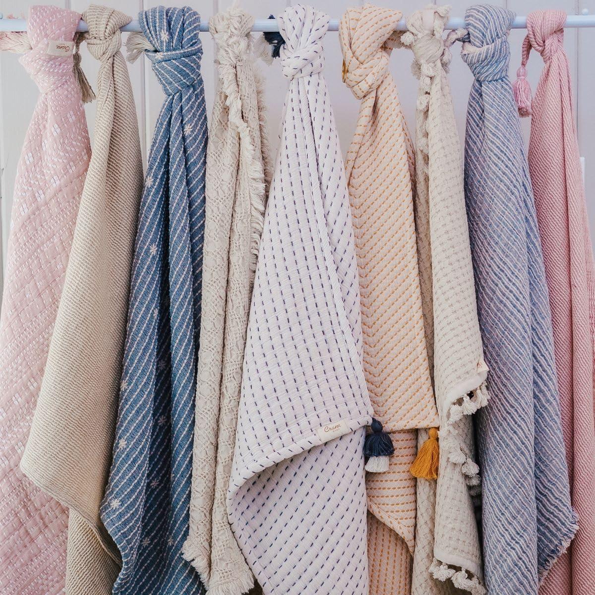 Cream 30"x40" Blanket, 100% Cotton, For Baby Nursery or Stroller by Crane Baby