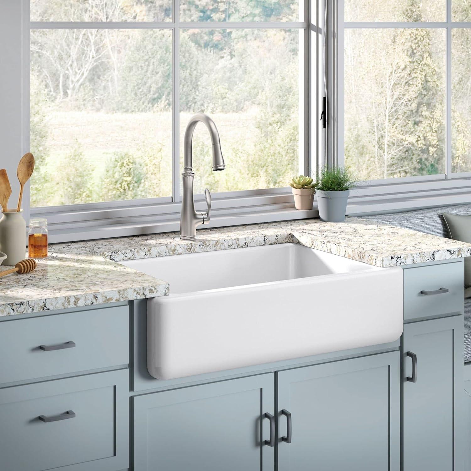 Whitehaven® 33" x 22" Self-Trimming Under-Mount Single-Bowl Kitchen Sink with Tall Apron