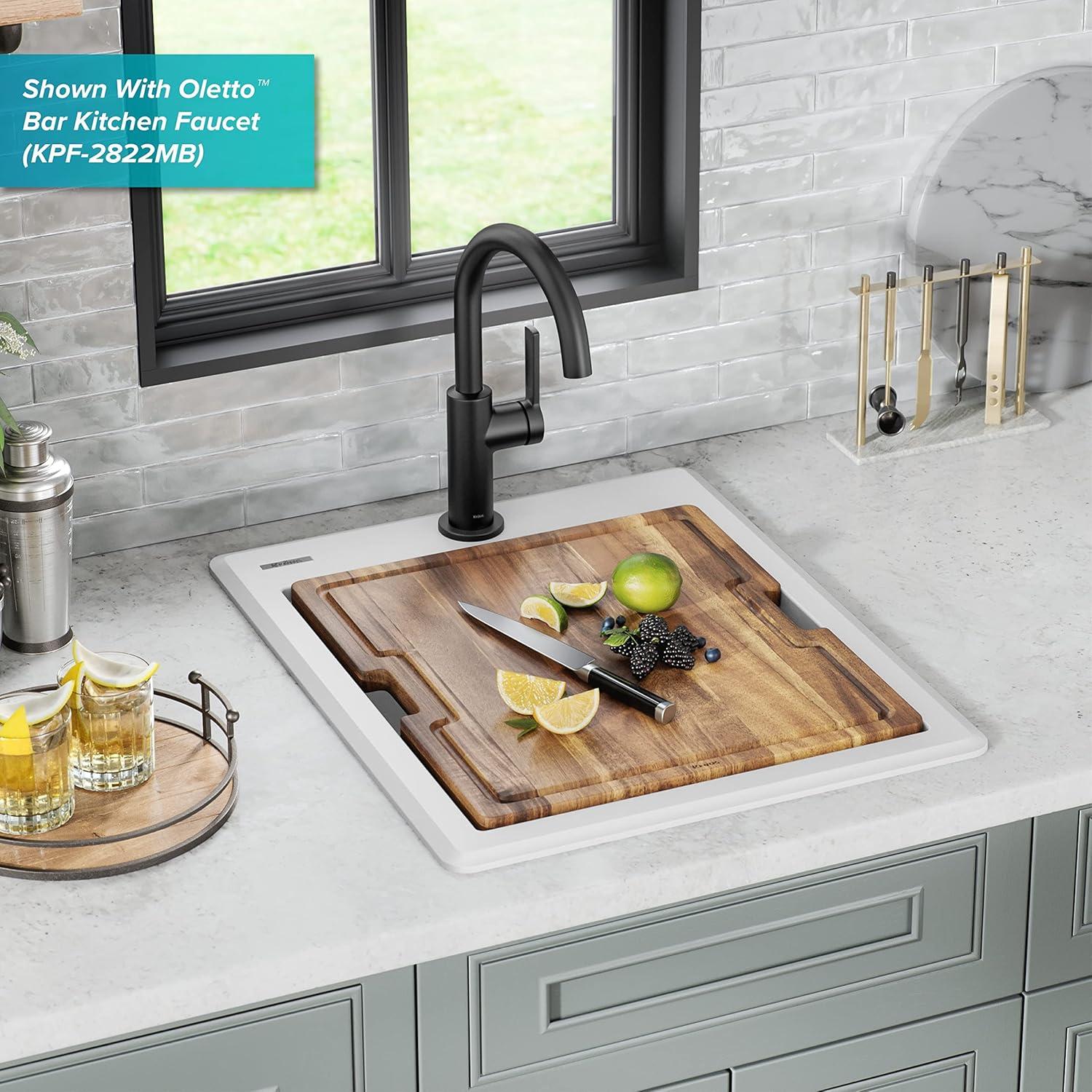 KRAUS Bellucci 28” Granite Workstation Drop In Top Mount Single Bowl Kitchen Sink with Accessories