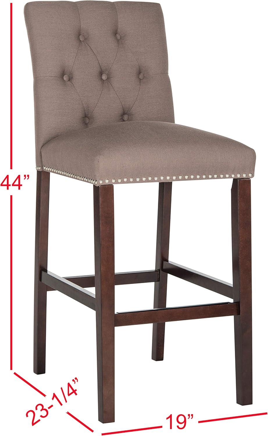 Transitional Espresso and Dark Taupe Bar Stools with Silver Nailheads (Set of 2)