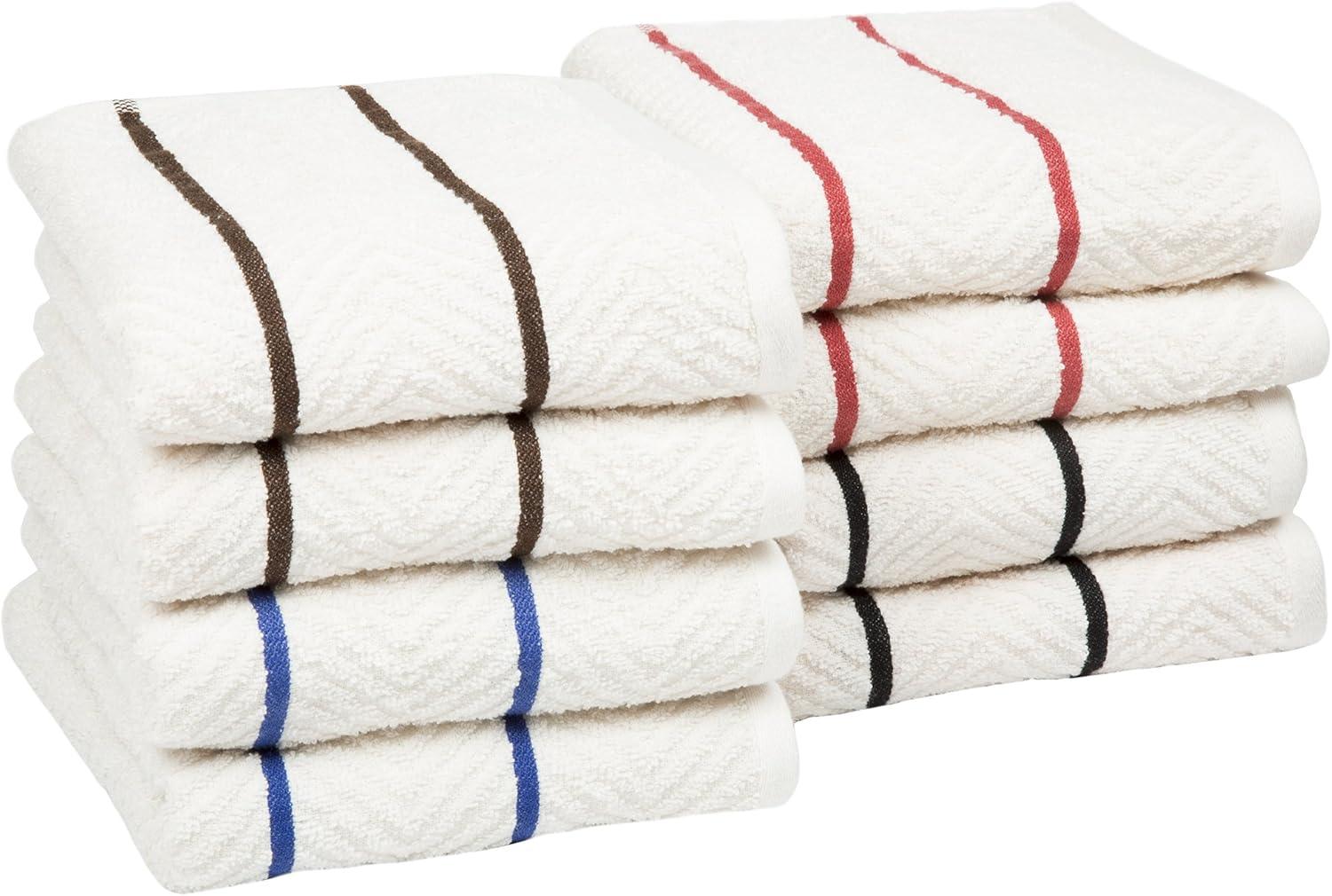 8-Piece Combed Cotton Kitchen Towels Set - Absorbent Chevron Weave Bathroom Washing Cloths for Cleaning and Drying by Lavish Home (Multicolored)