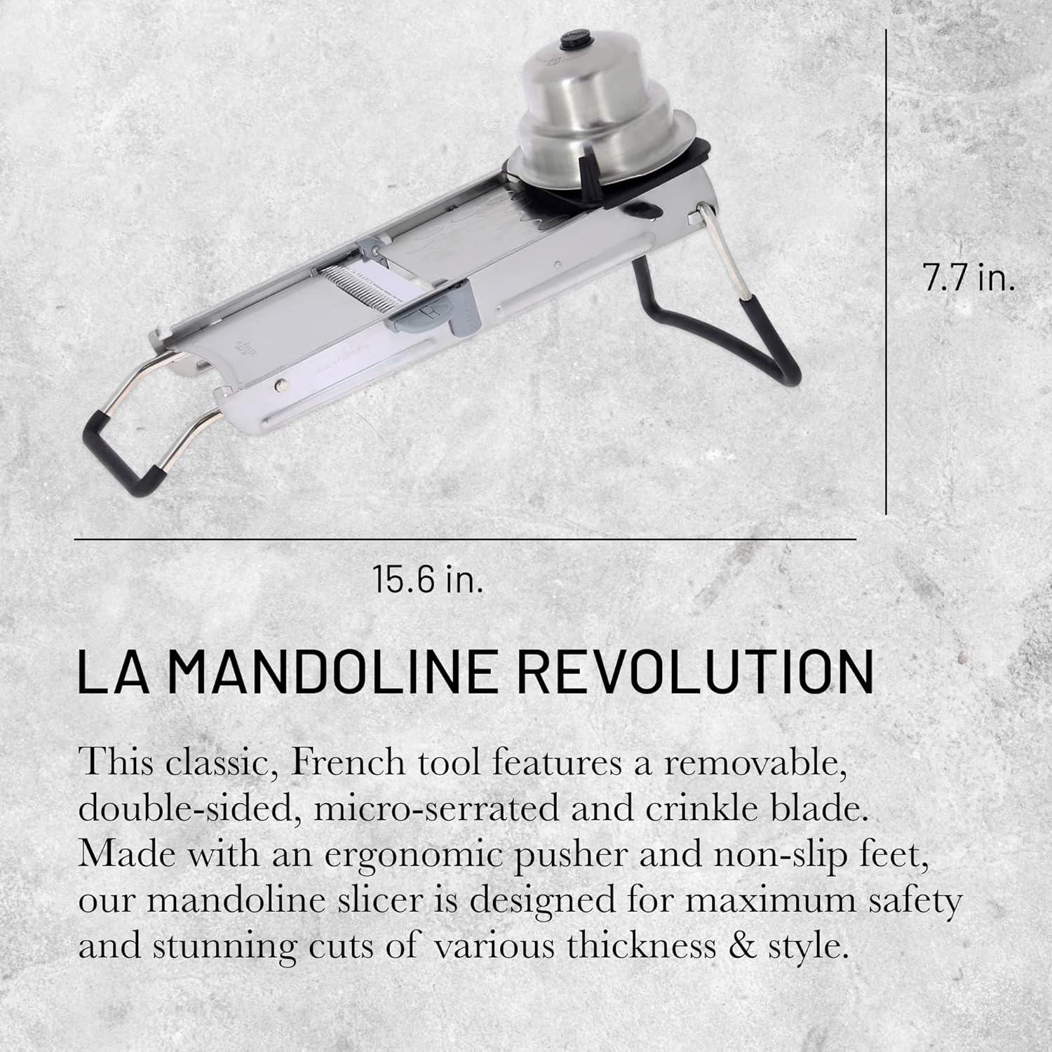 de Buyer LA MANDOLINE REVOLUTION - Removable, Double-Sided Stainless Steel Blade - Ideal for Cutting, Shredding, Dicing & Cubing - Includes Three Julienne Blades - Made in France