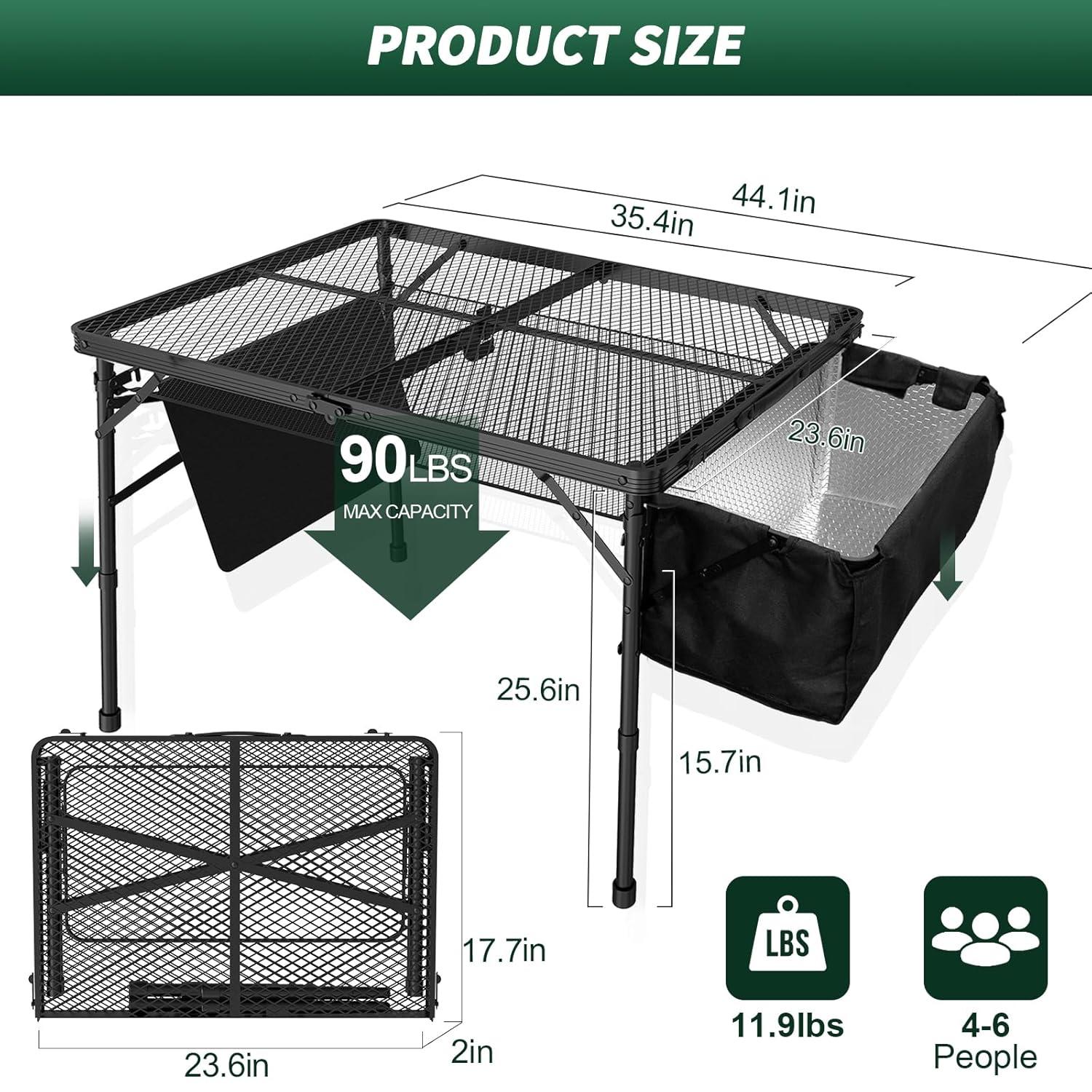 Black Metal Folding Camping Table with Mesh Panels
