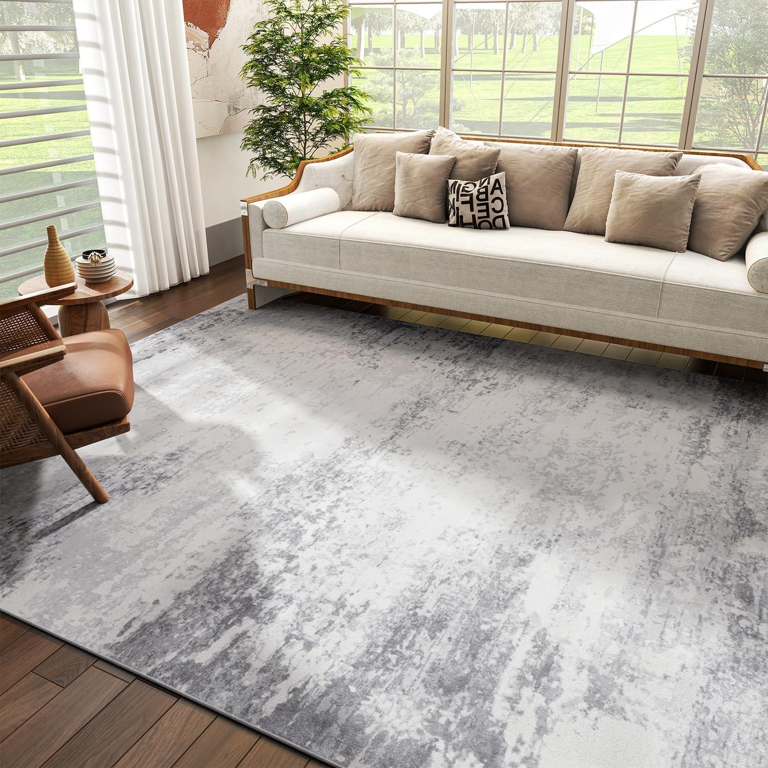 HOMERRY Foldable Area Rug 5' x 7' Washable Modern Abstract Gradient Rug Anti-Slip Backing Rugs for Living Room, Gray