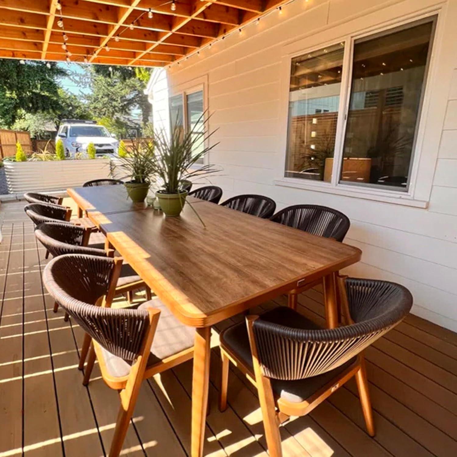 7-Piece Aluminum Wicker Dining Table and Chairs Patio Outdoor Dining Set Teak Patio Furniture Set with Cushions, Brown