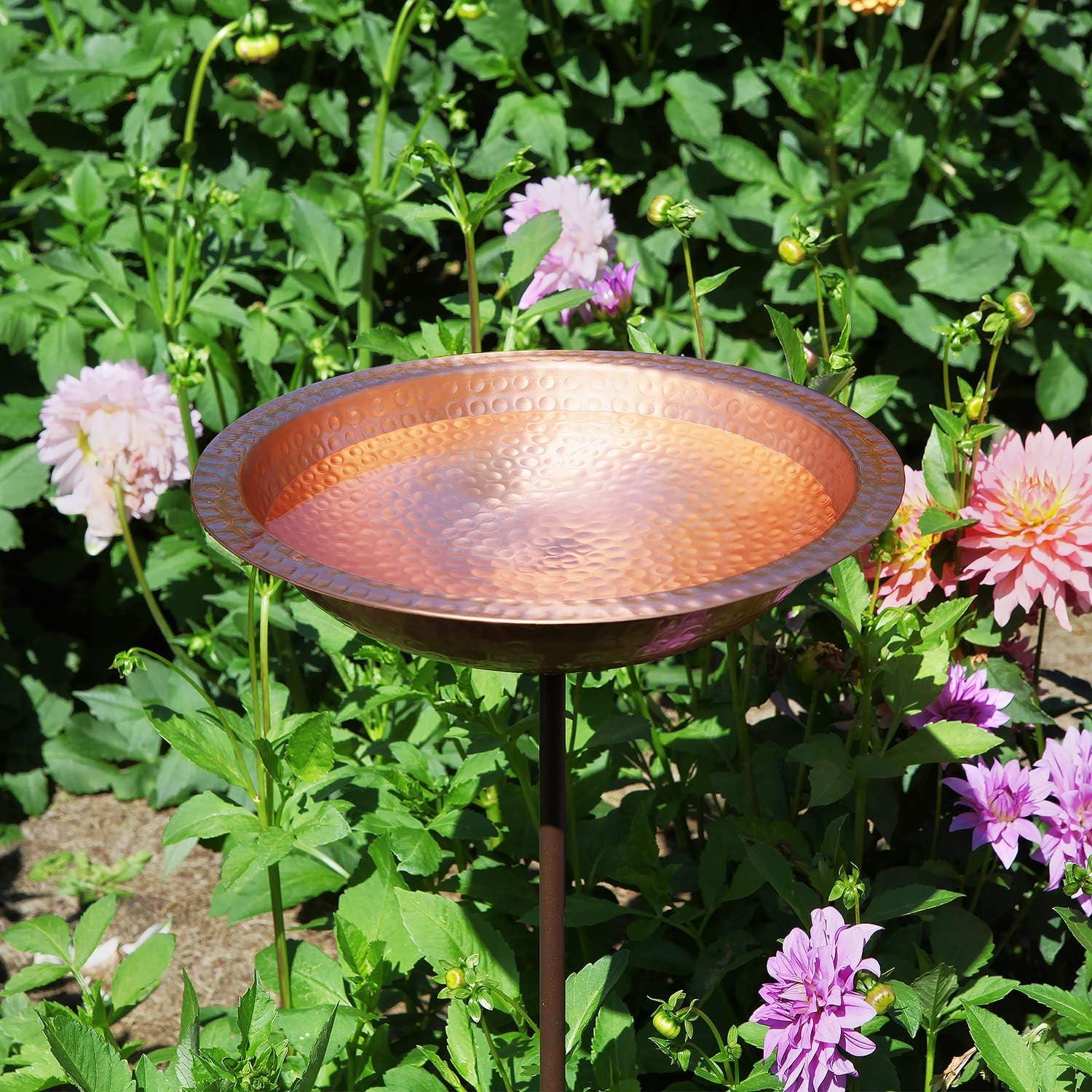 Hammered Solid Copper Birdbath with Stake