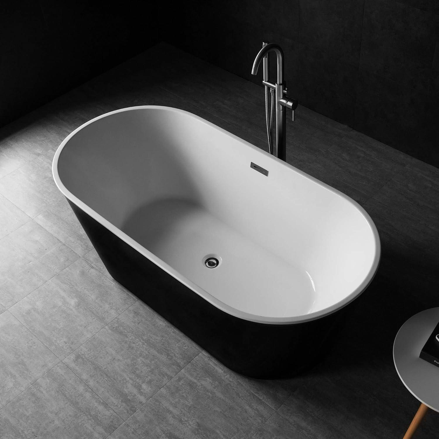 WoodBridge 59'' x 28.75'' Freestanding Soaking Acrylic Bathtub BTA-1816:Black/Brushed Nickel