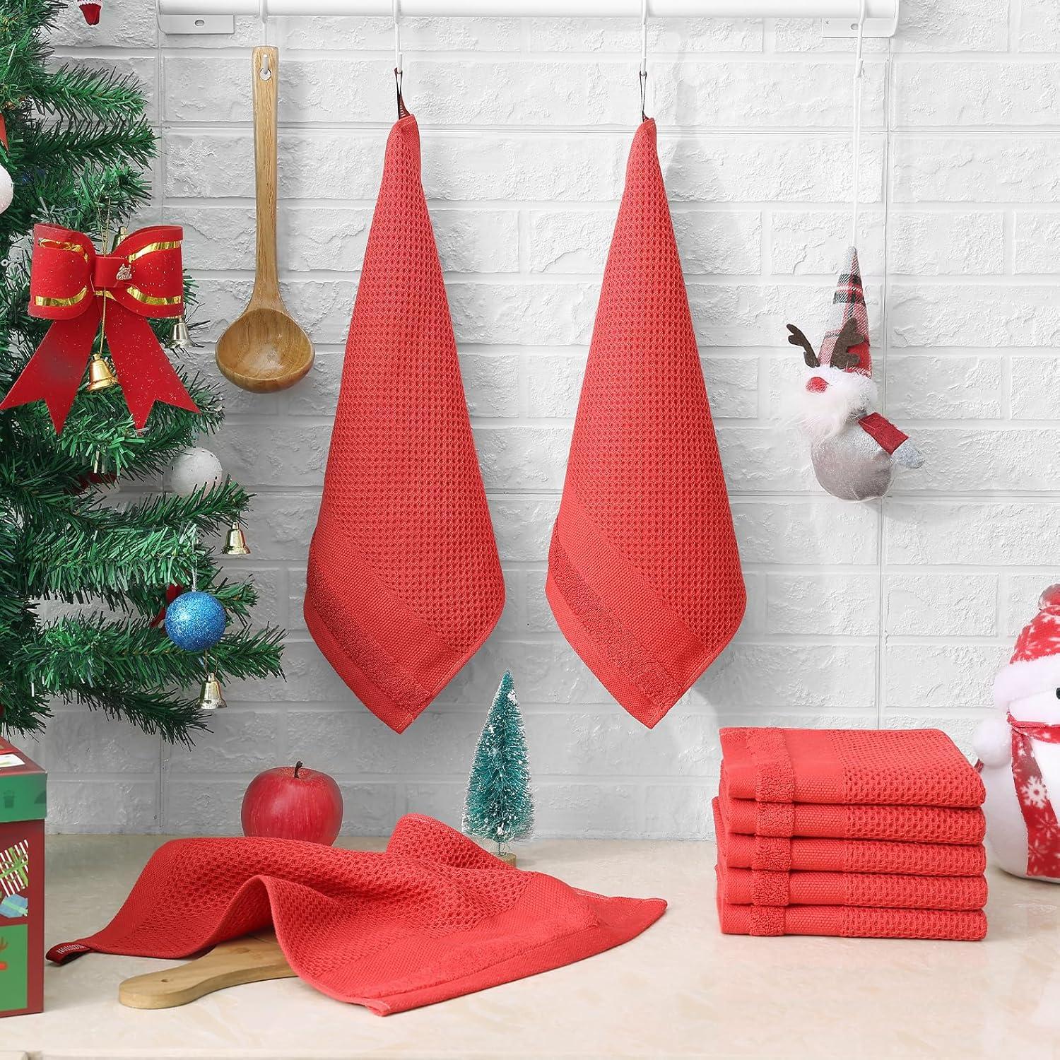 Red Cotton Weave Ultra Soft Kitchen Dish Cloths Set