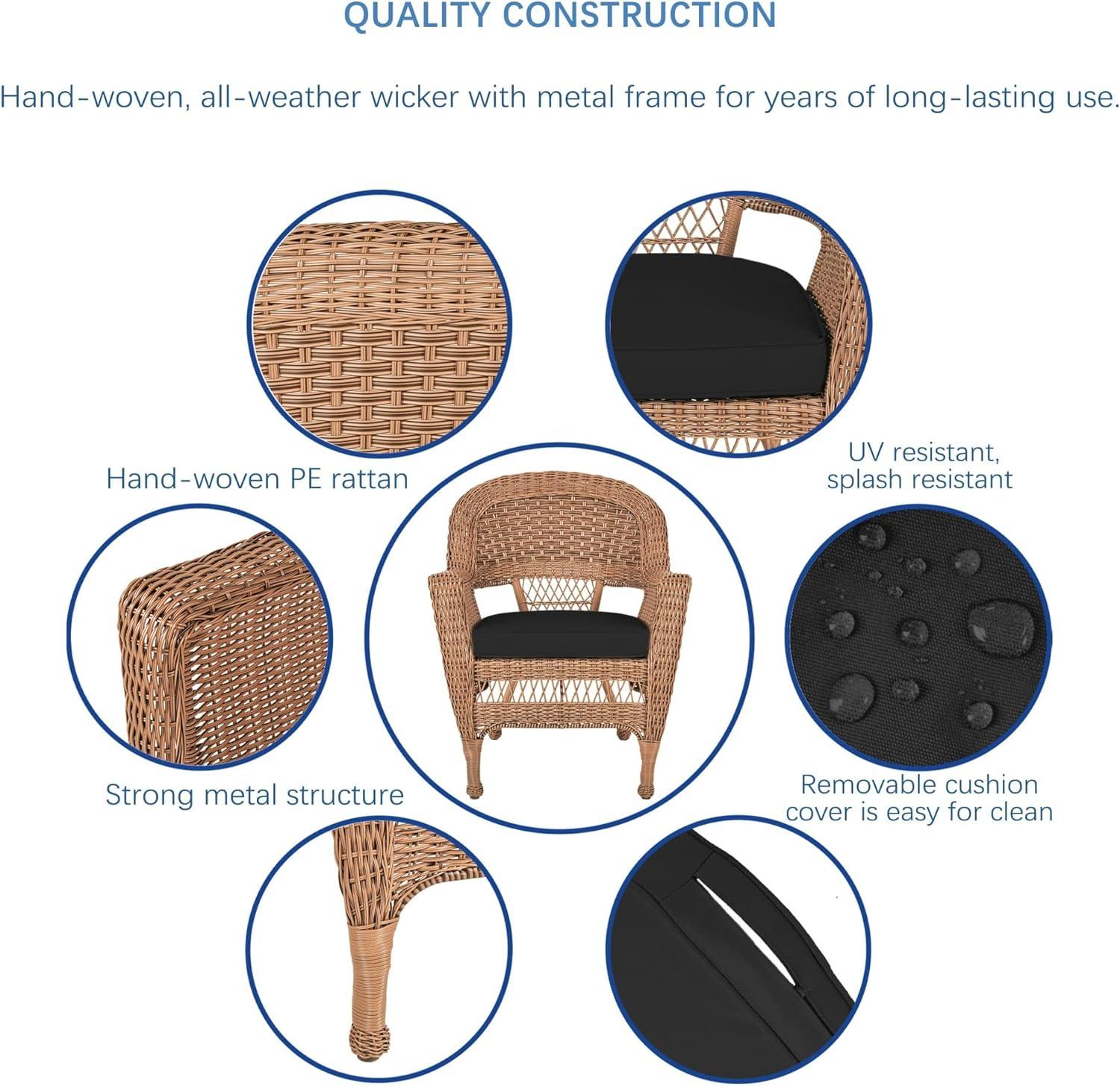 Jeco Wicker Chair in Espresso with Black Cushion (Set of 2)