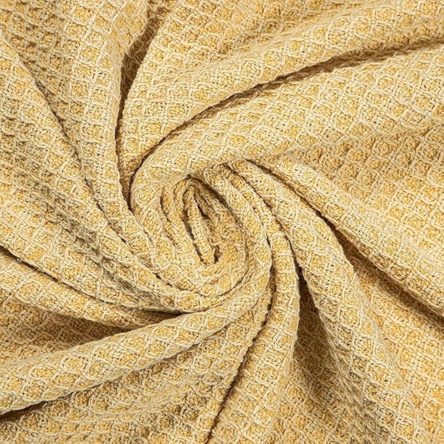 Yellow Cotton Waffle Weave Throw Blanket, 50x60 Inch