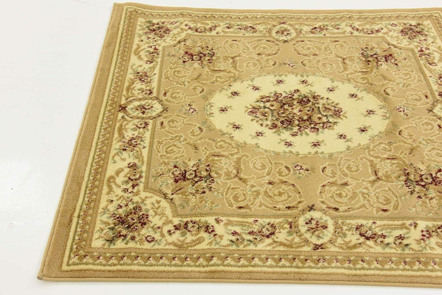 Unique Loom Versailles Collection Area Rug - Phillipe (4' 1" Square Tan/Cream)