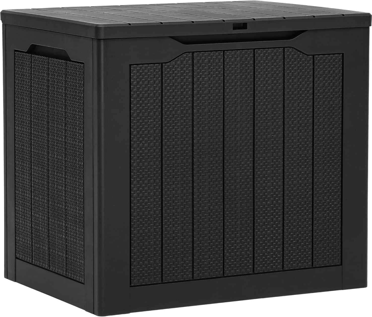 YITAHOME 32 Gallon Rattan Deck Box, Indoor Outdoor Storage Box for Patio Furniture, Pool Accessories, Cushions, Garden Tools, Sports Equipment, Waterproof Resin with Lockable Lid & Side Handles, Black