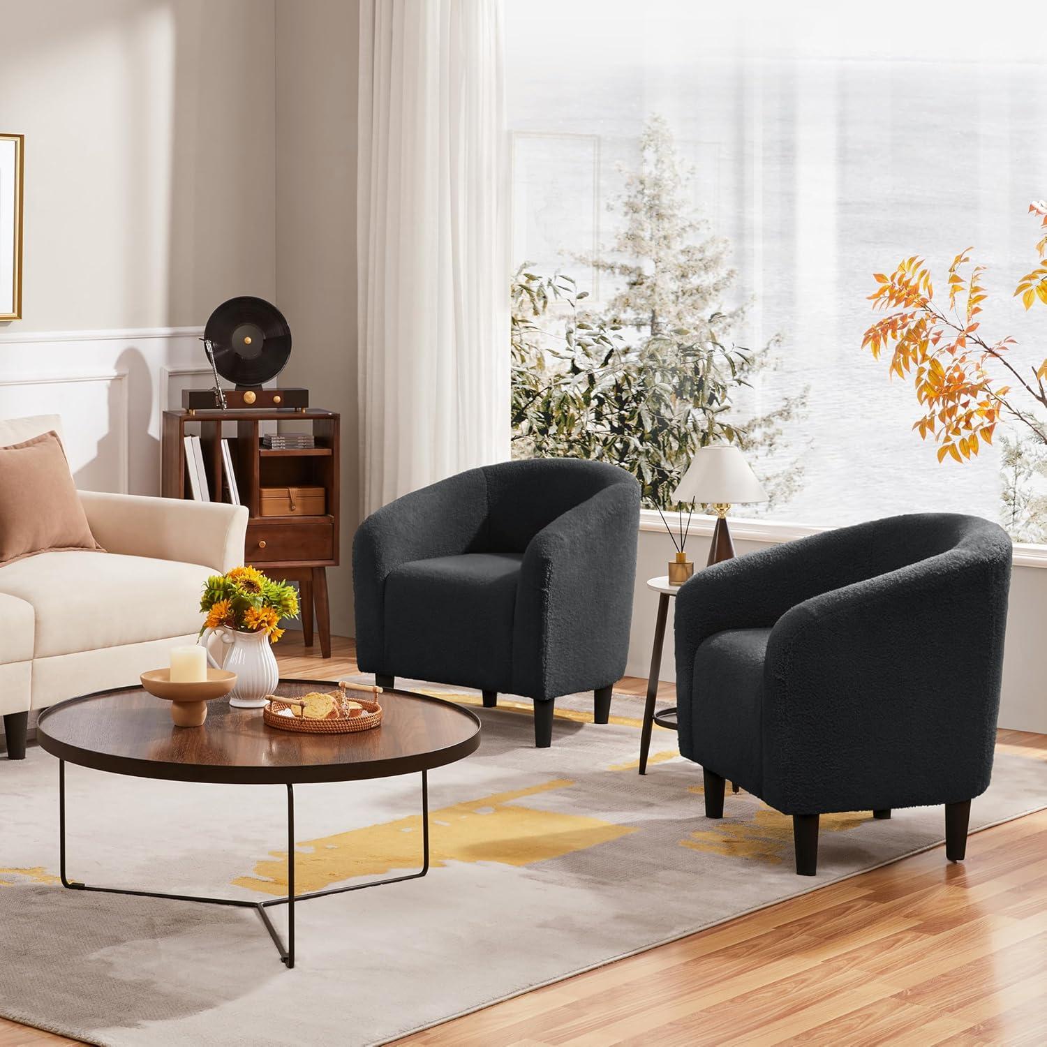 Yaheetech Upholstered Armchair Accent Barrel Chair, Dark Gray