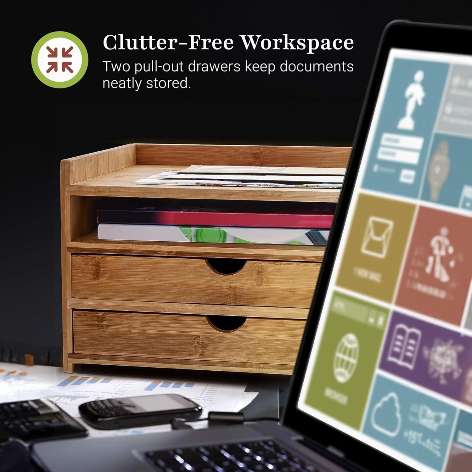 Prosumer'S Choice 3-Tier Bamboo Desktop Organizer With Us Letter Size Drawers for Home