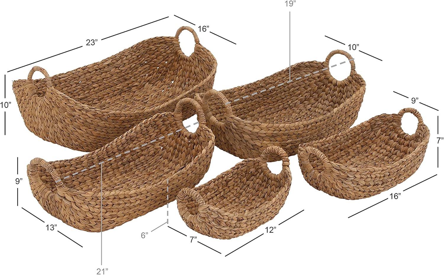 Brown Seagrass Oval Storage Basket Set with Metal Handles, 5-Piece