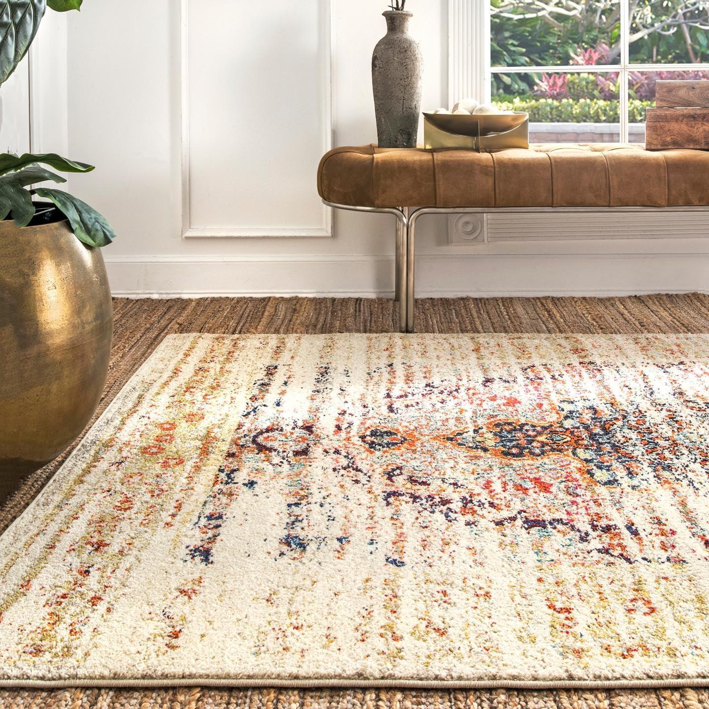 Sarita Beige Synthetic Rectangular Runner Rug 2'6" x 10'