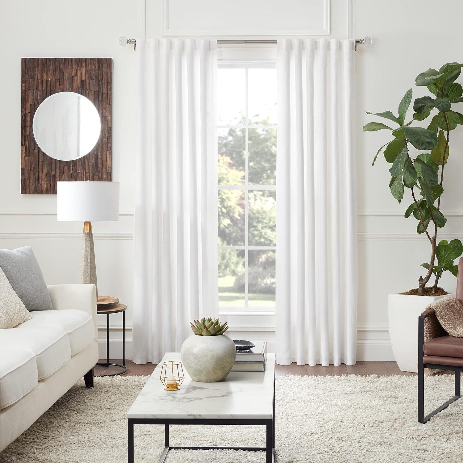 MODE Mode Premium Collection 1 in Diameter Curtain Rod Set with Round Cut Crystal Finials and Steel Wall Mounted Adjustable Rod