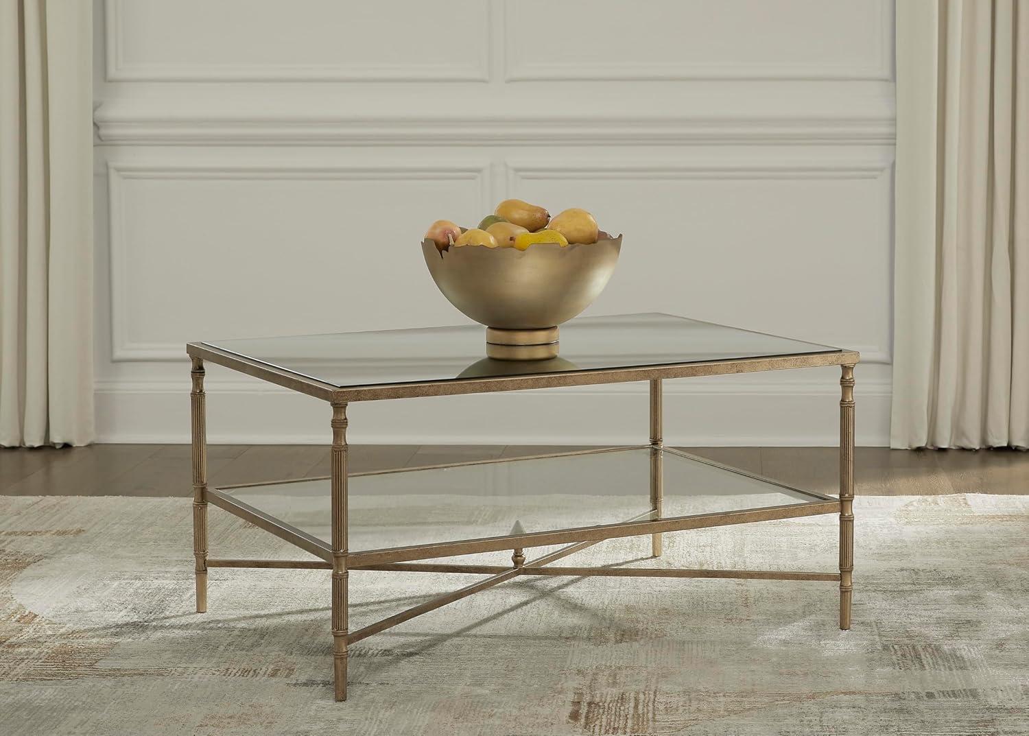 Signature Design by Ashley Cloverty Glass Top Coffee Table, Aged Gold